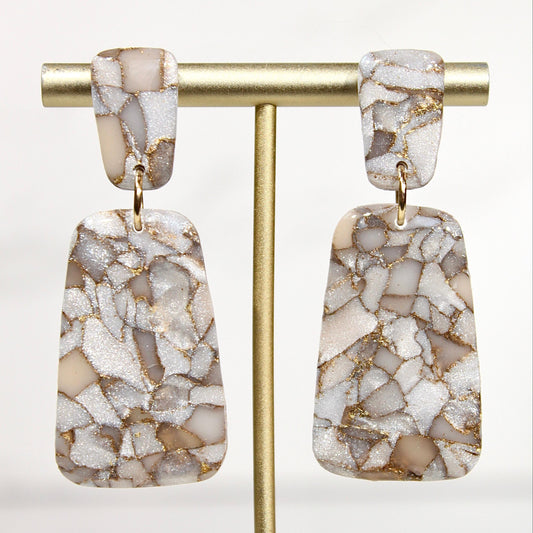 Mocha Pearl Marble Drop Earrings | Handmade Polymer Clay Statement Earrings