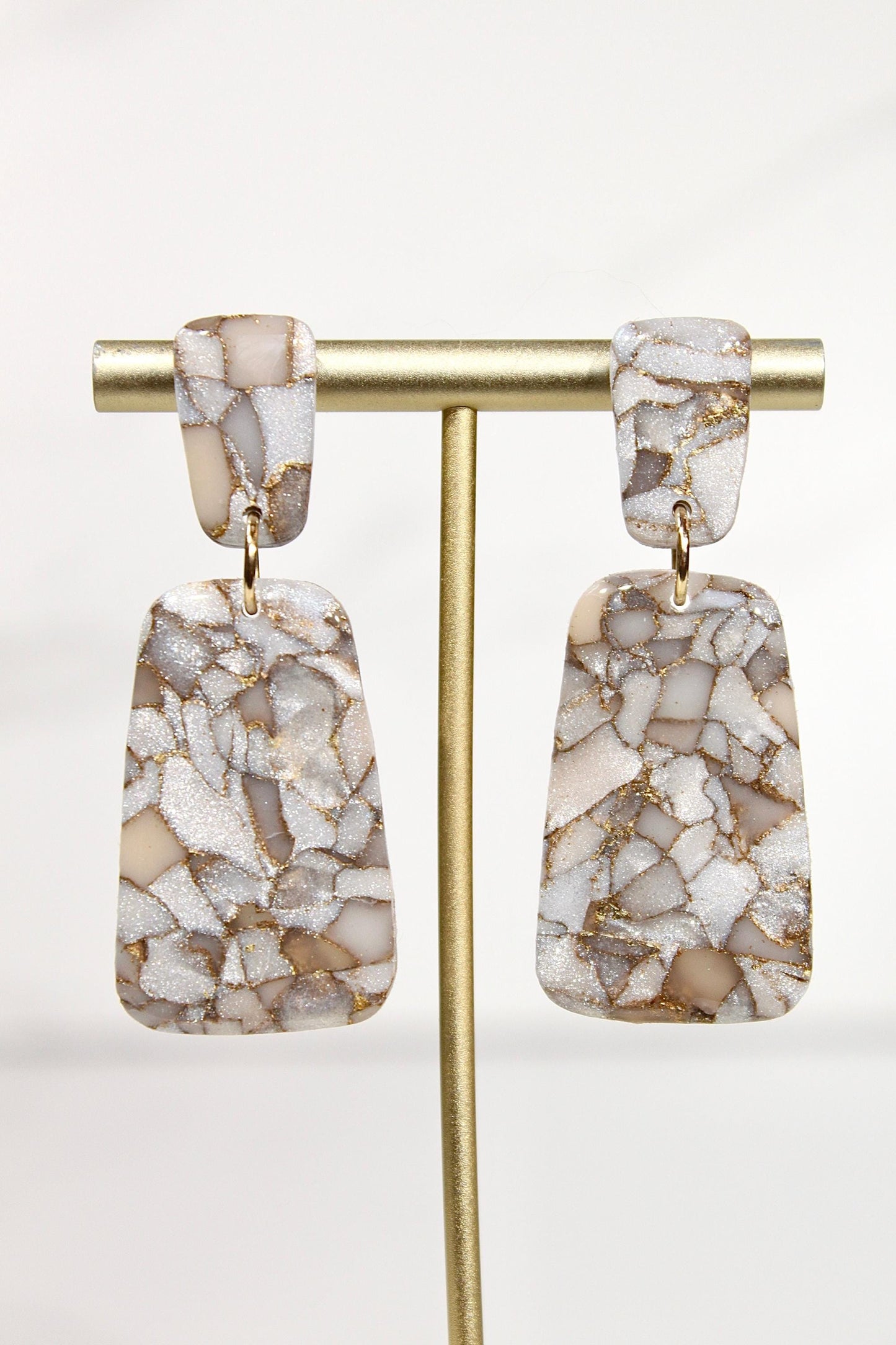 Mocha Pearl Marble Drop Earrings | Handmade Polymer Clay Statement Earrings