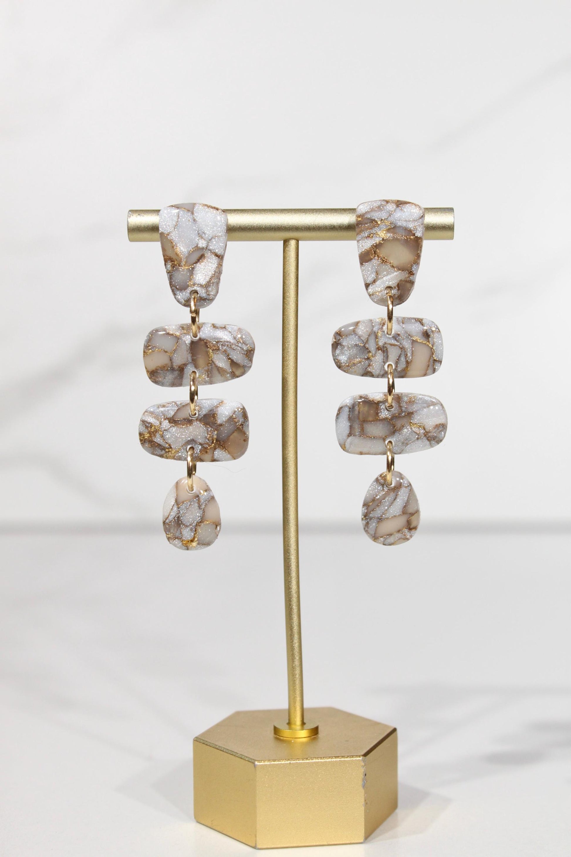 Mocha Pearl Marble Statement Drop Earrings | Handmade Polymer Clay Earrings
