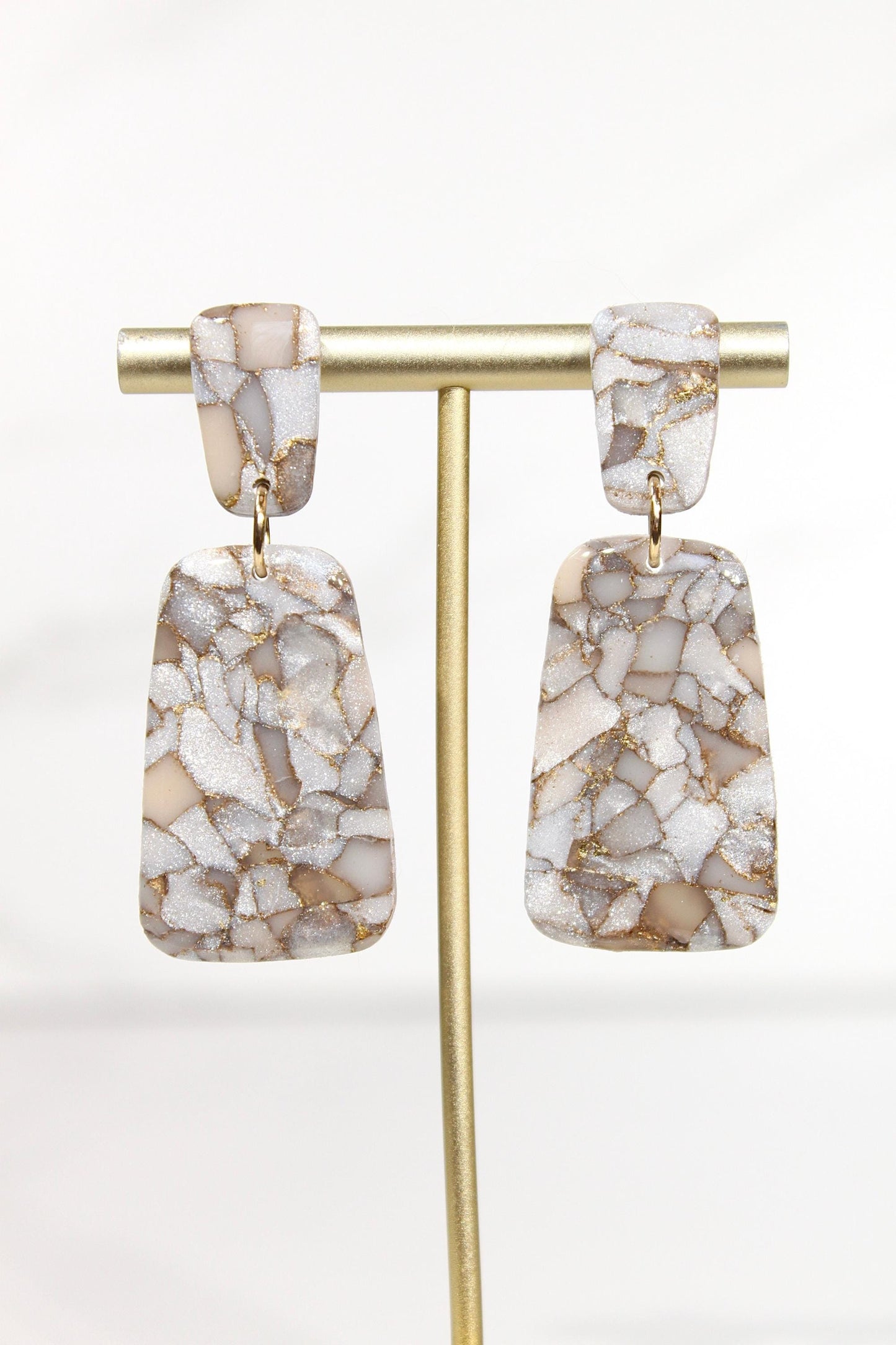 Mocha Pearl Marble Drop Earrings | Handmade Polymer Clay Statement Earrings