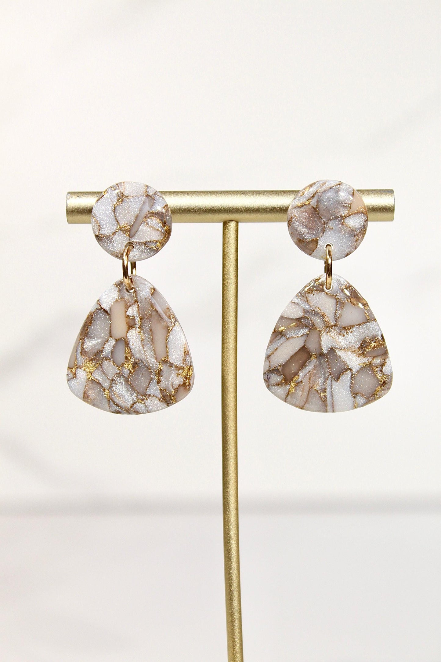 Mocha Pearl Marble Drop Earrings | Handmade Polymer Clay Statement Earrings