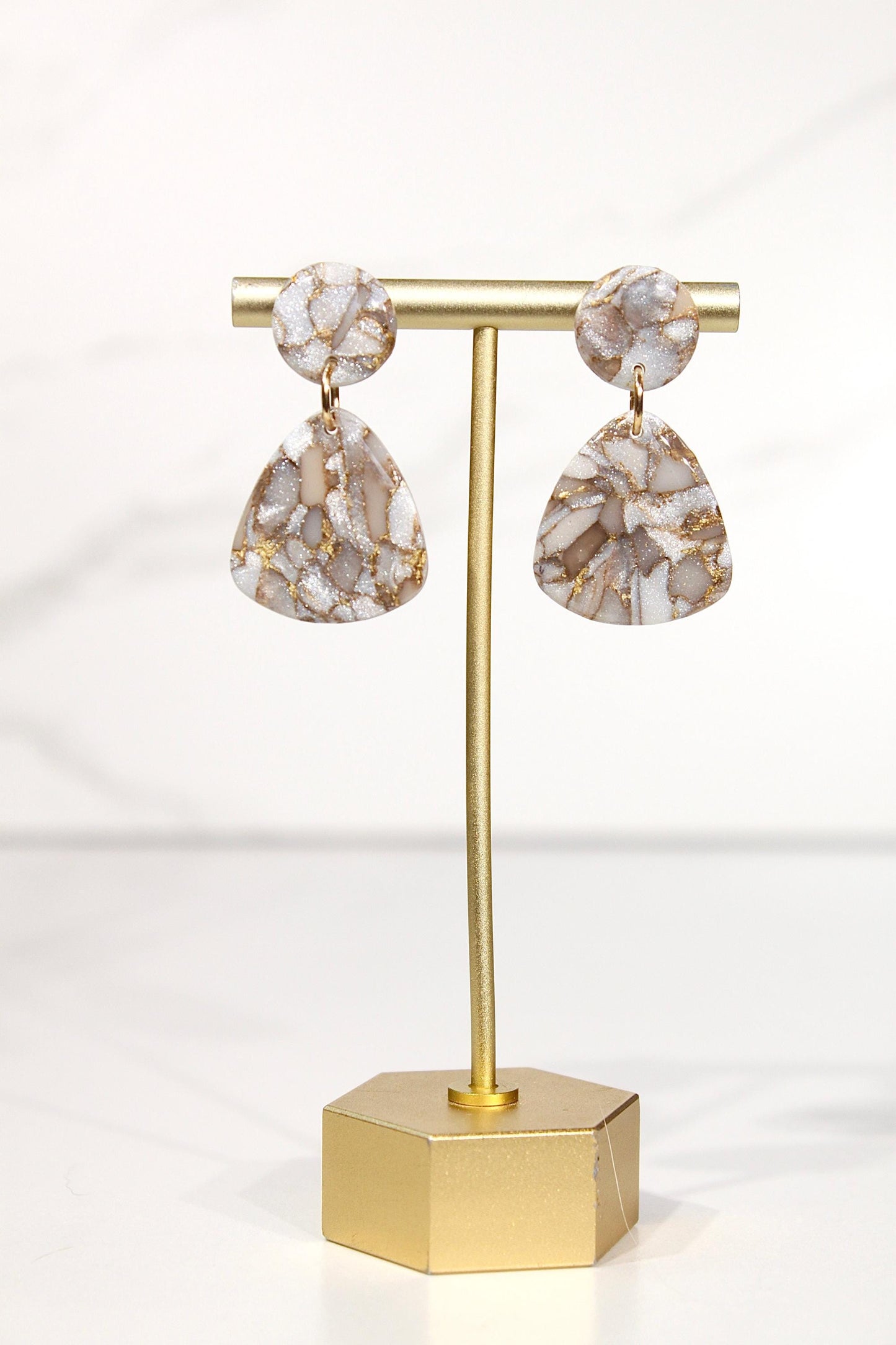 Mocha Pearl Marble Drop Earrings | Handmade Polymer Clay Statement Earrings