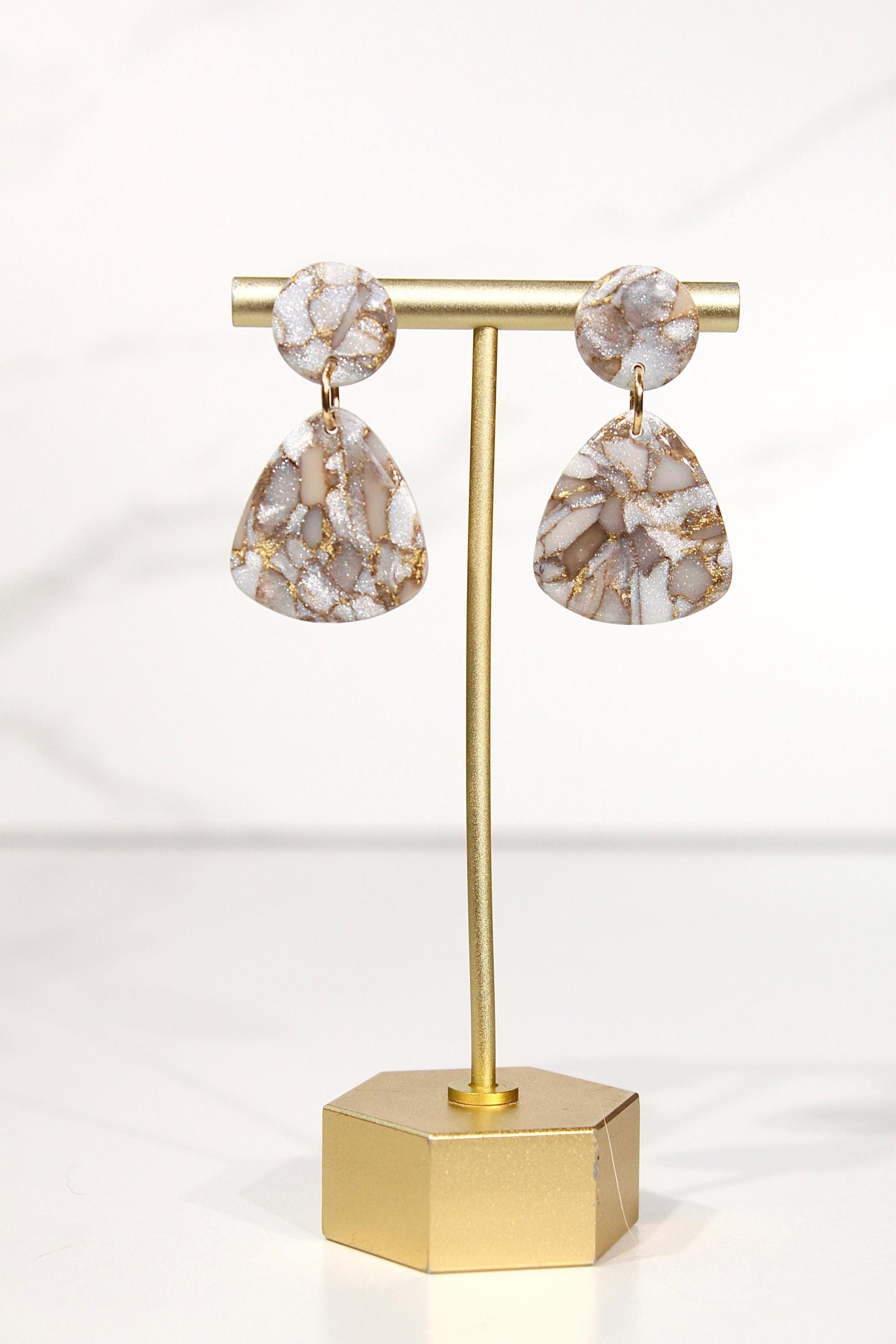 Mocha Pearl Marble Drop Earrings | Handmade Polymer Clay Statement Earrings