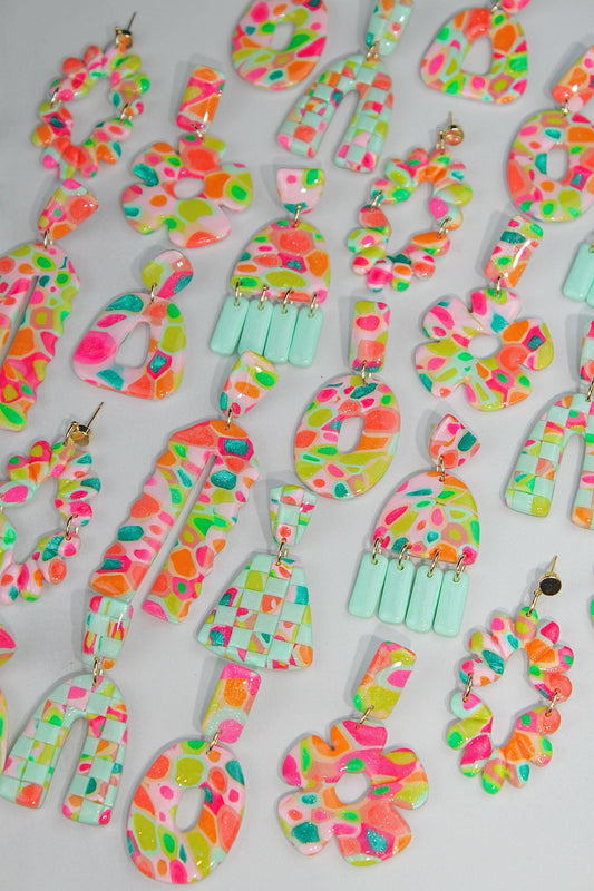 Colorful Terrazzo Statement Earrings, Handmade Polymer Clay Dangles, Lightweight Bold Jewelry