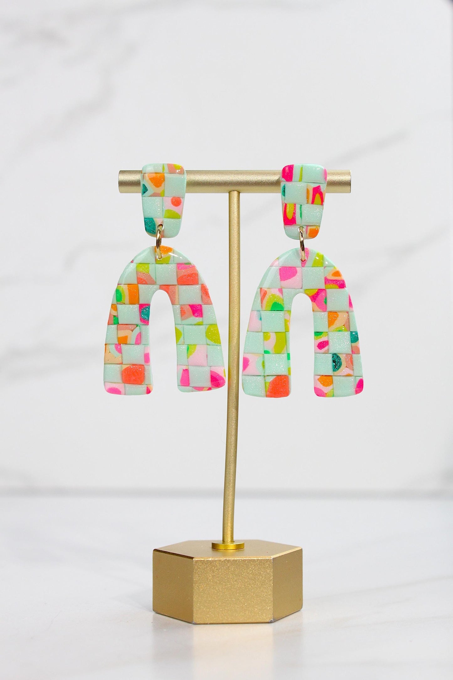 Colorful Terrazzo Statement Earrings, Handmade Polymer Clay Dangles, Lightweight Bold Jewelry