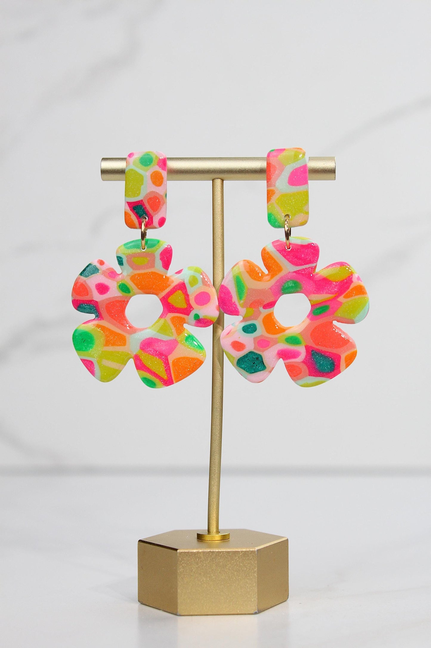Colorful Terrazzo Statement Earrings, Handmade Polymer Clay Dangles, Lightweight Bold Jewelry