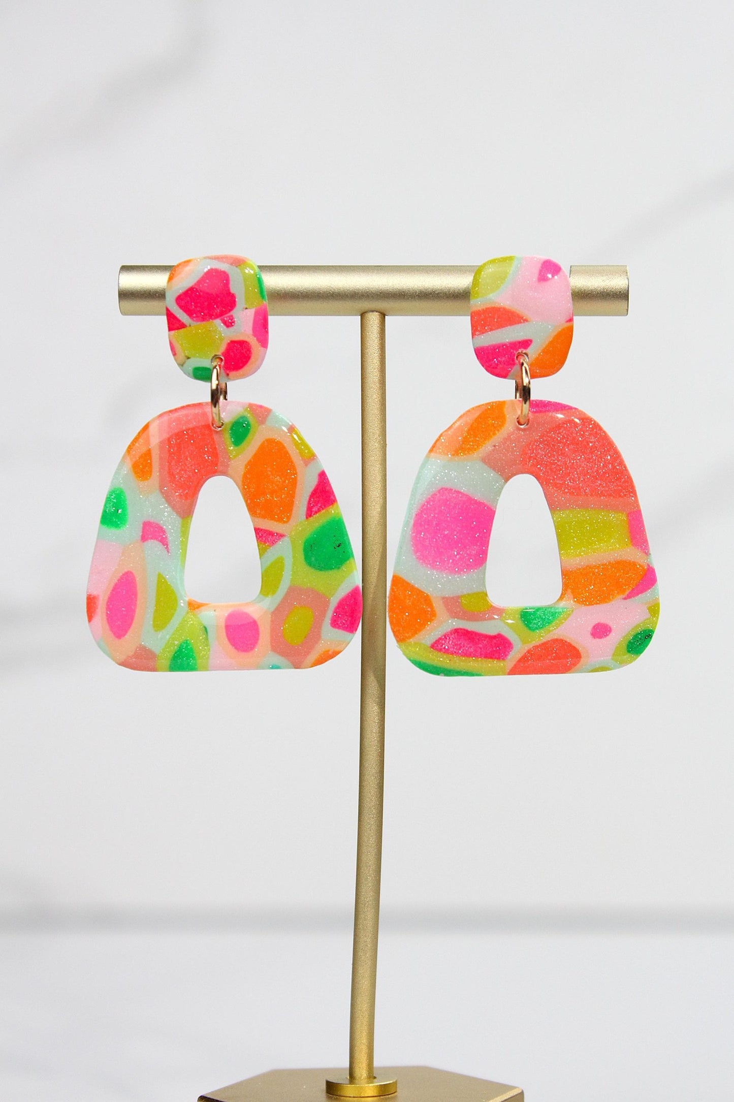 Colorful Terrazzo Statement Earrings, Handmade Polymer Clay Dangles, Lightweight Bold Jewelry