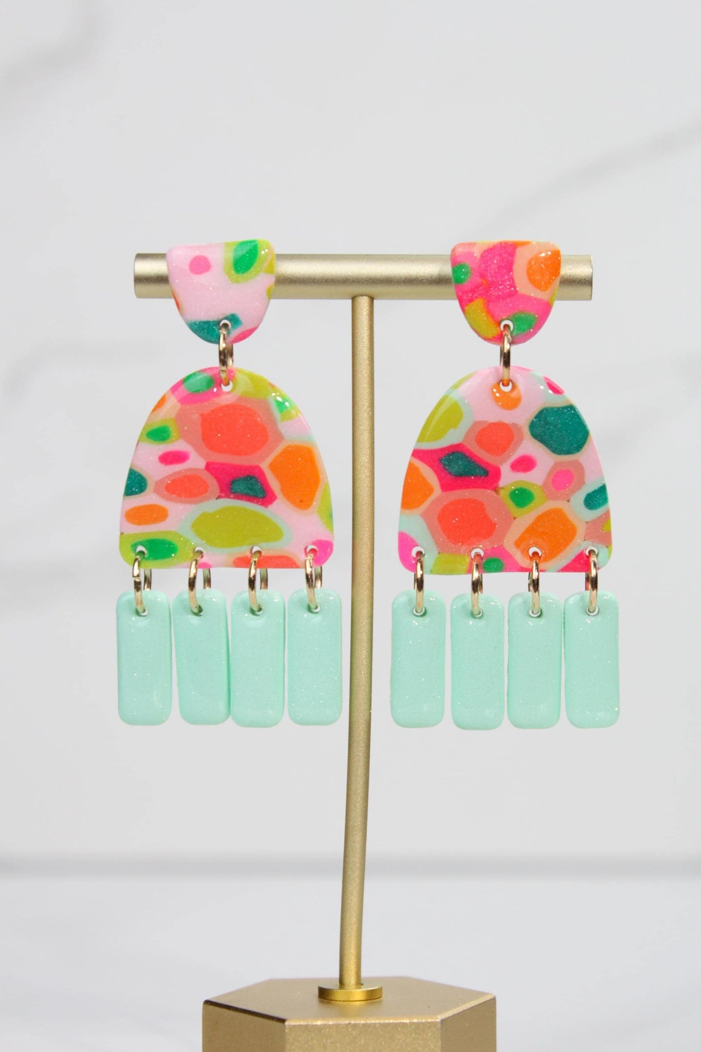 Colorful Terrazzo Statement Earrings, Handmade Polymer Clay Dangles, Lightweight Bold Jewelry