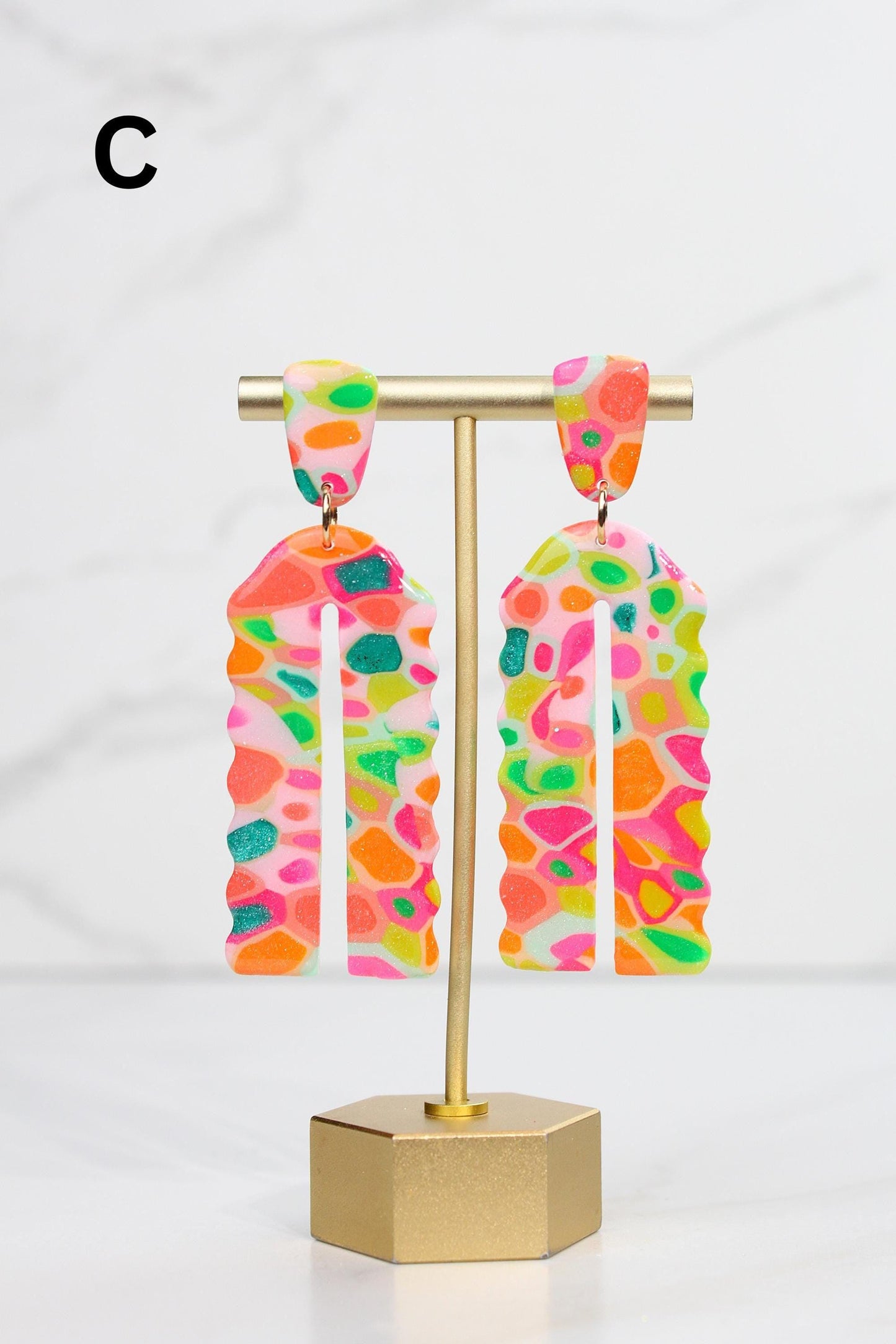 Colorful Terrazzo Statement Earrings, Handmade Polymer Clay Dangles, Lightweight Bold Jewelry