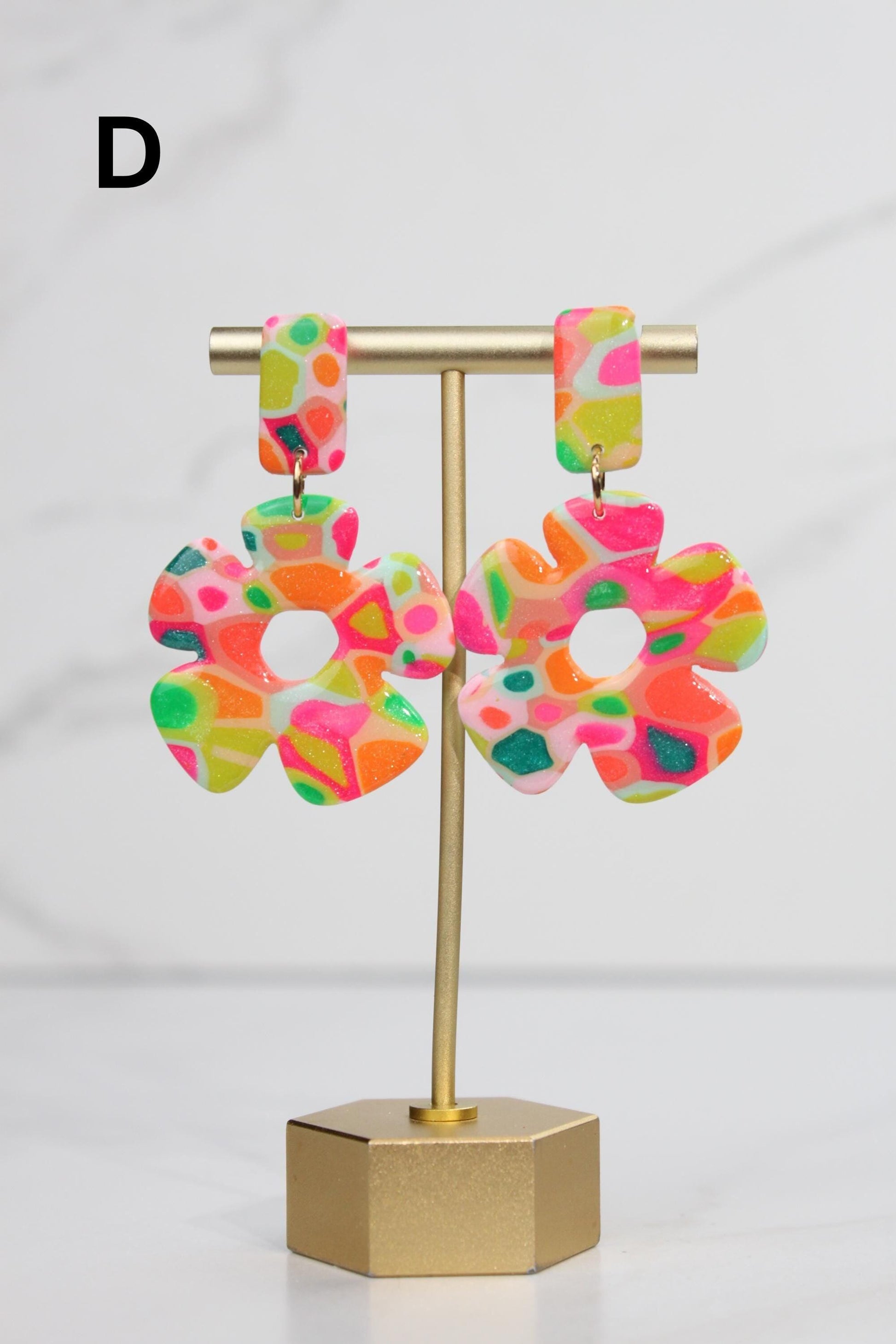Colorful Terrazzo Statement Earrings, Handmade Polymer Clay Dangles, Lightweight Bold Jewelry