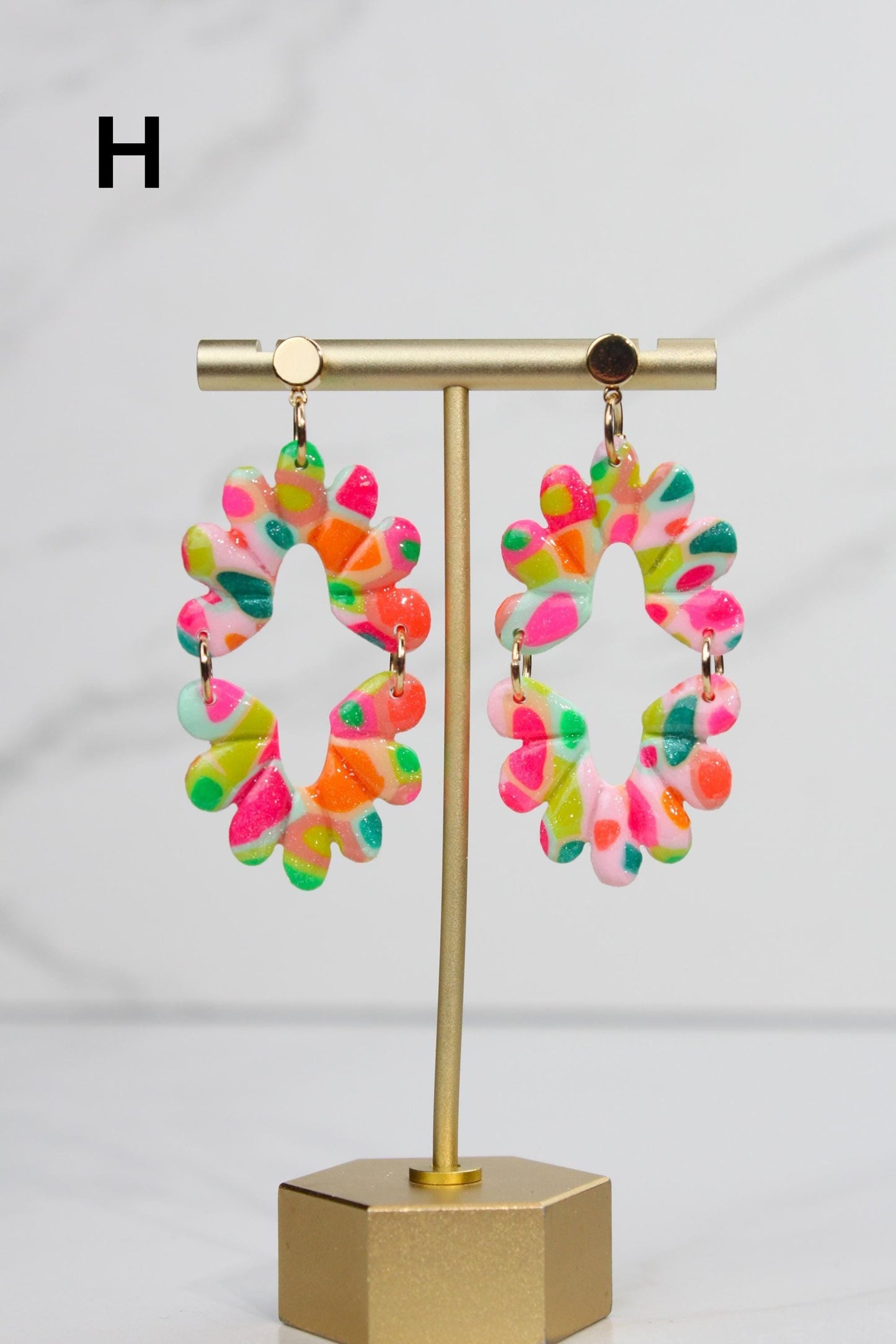Colorful Terrazzo Statement Earrings, Handmade Polymer Clay Dangles, Lightweight Bold Jewelry