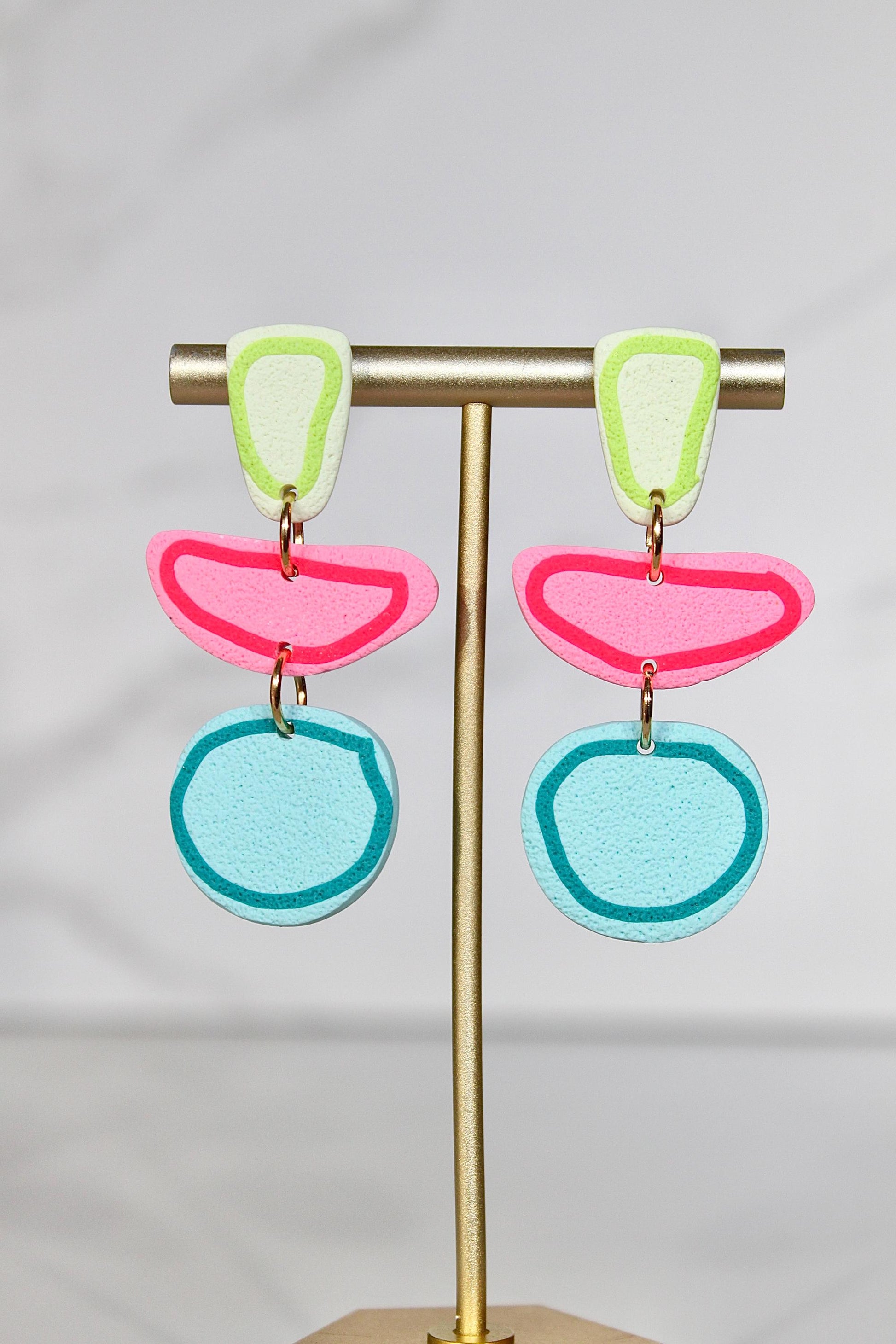 Clay Dangle Earrings - Geometric Modern Design, Handmade Lightweight Hypoallergenic Polymer Jewelry, Statement Accessory Multiple Colors