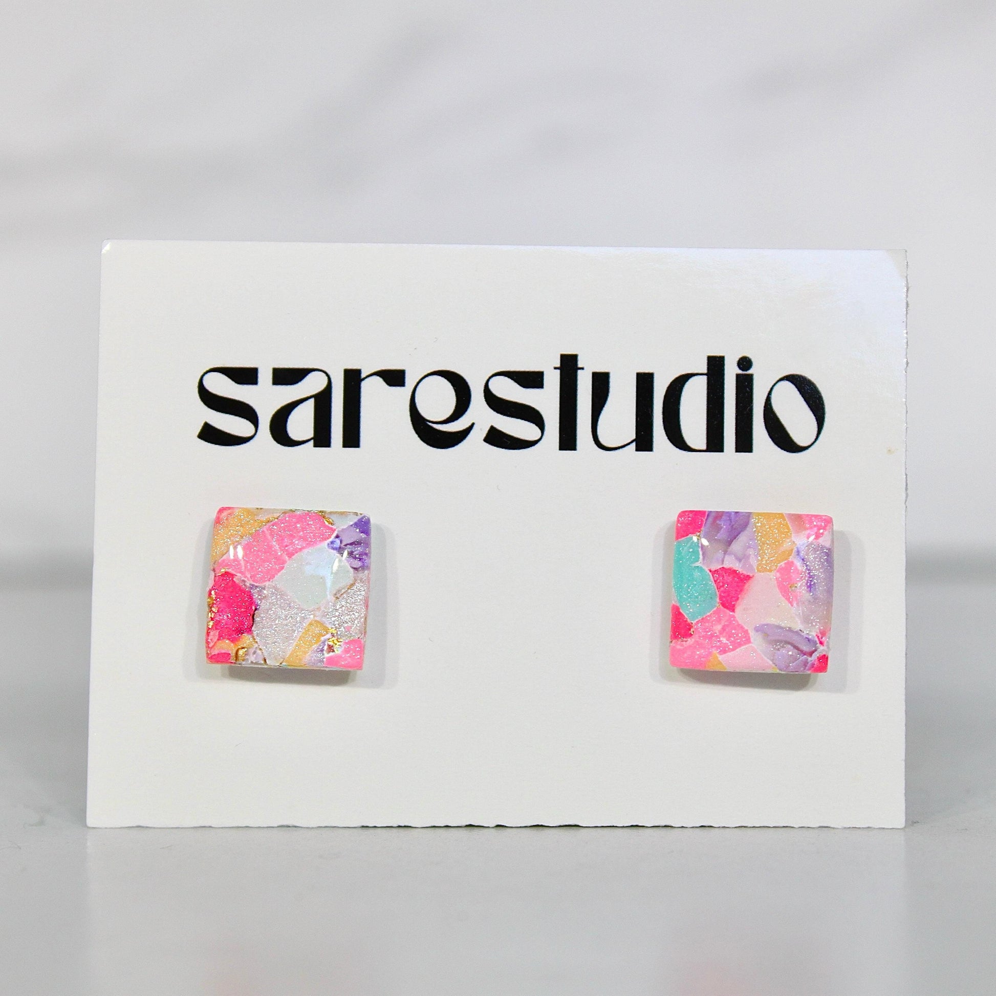 Confetti Marble Clay Stud Earrings – Lightweight Dainty Jewelry, Everyday Fun