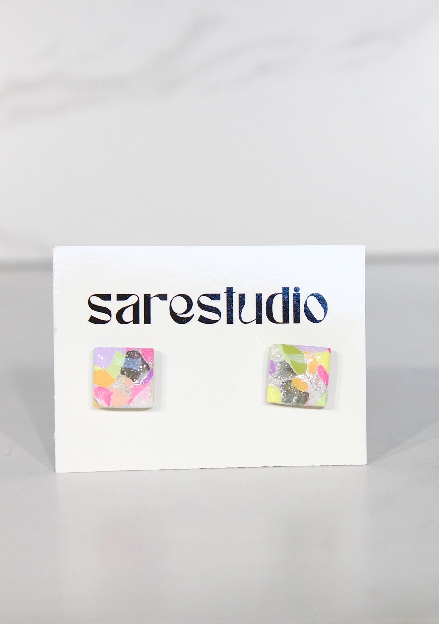 Confetti Marble Clay Stud Earrings – Lightweight Dainty Jewelry, Everyday Fun