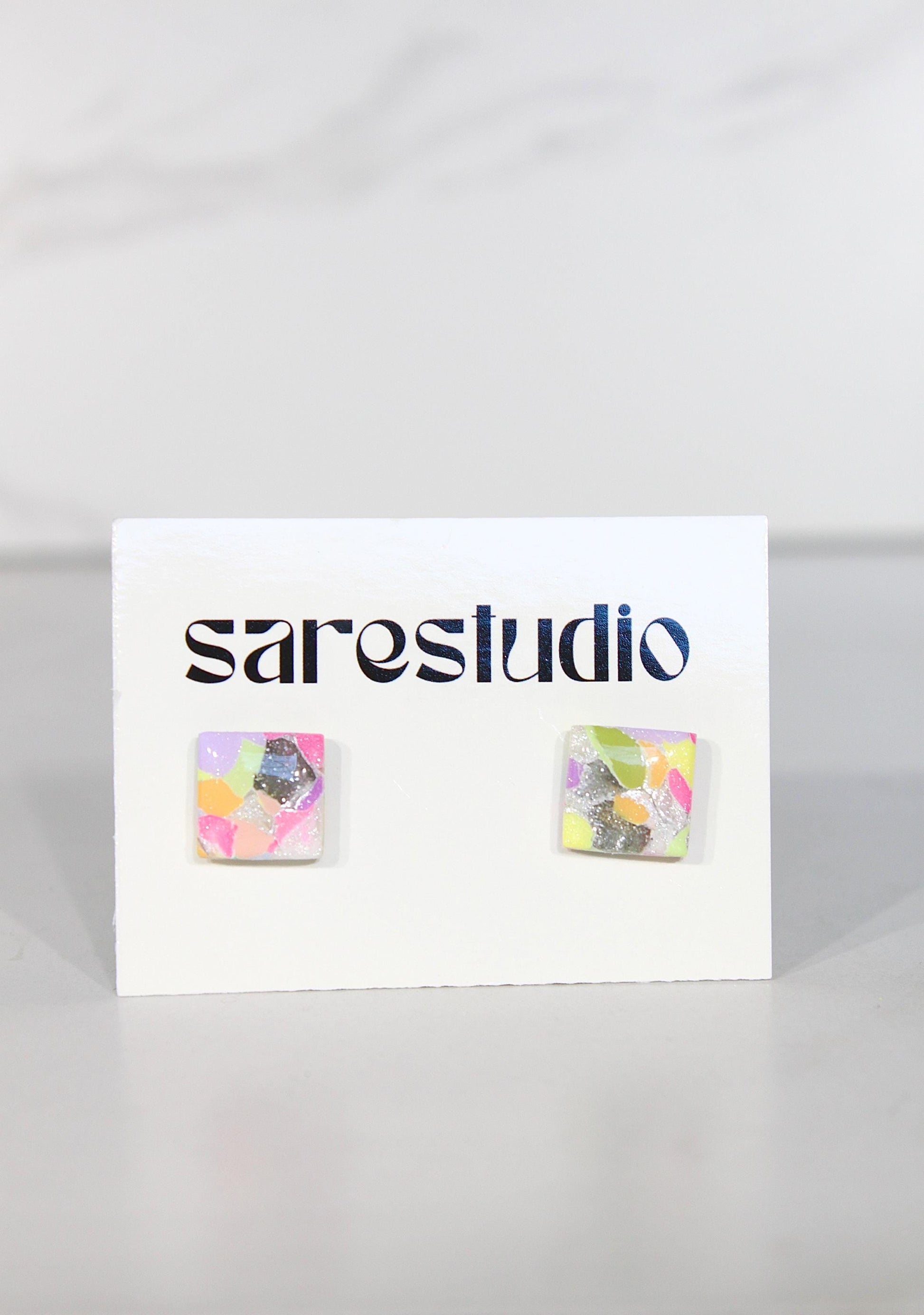 Confetti Marble Clay Stud Earrings – Lightweight Dainty Jewelry, Everyday Fun