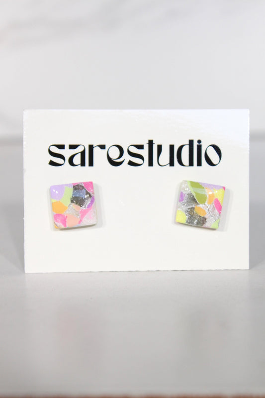 Confetti Marble Clay Stud Earrings – Lightweight Dainty Jewelry, Everyday Fun