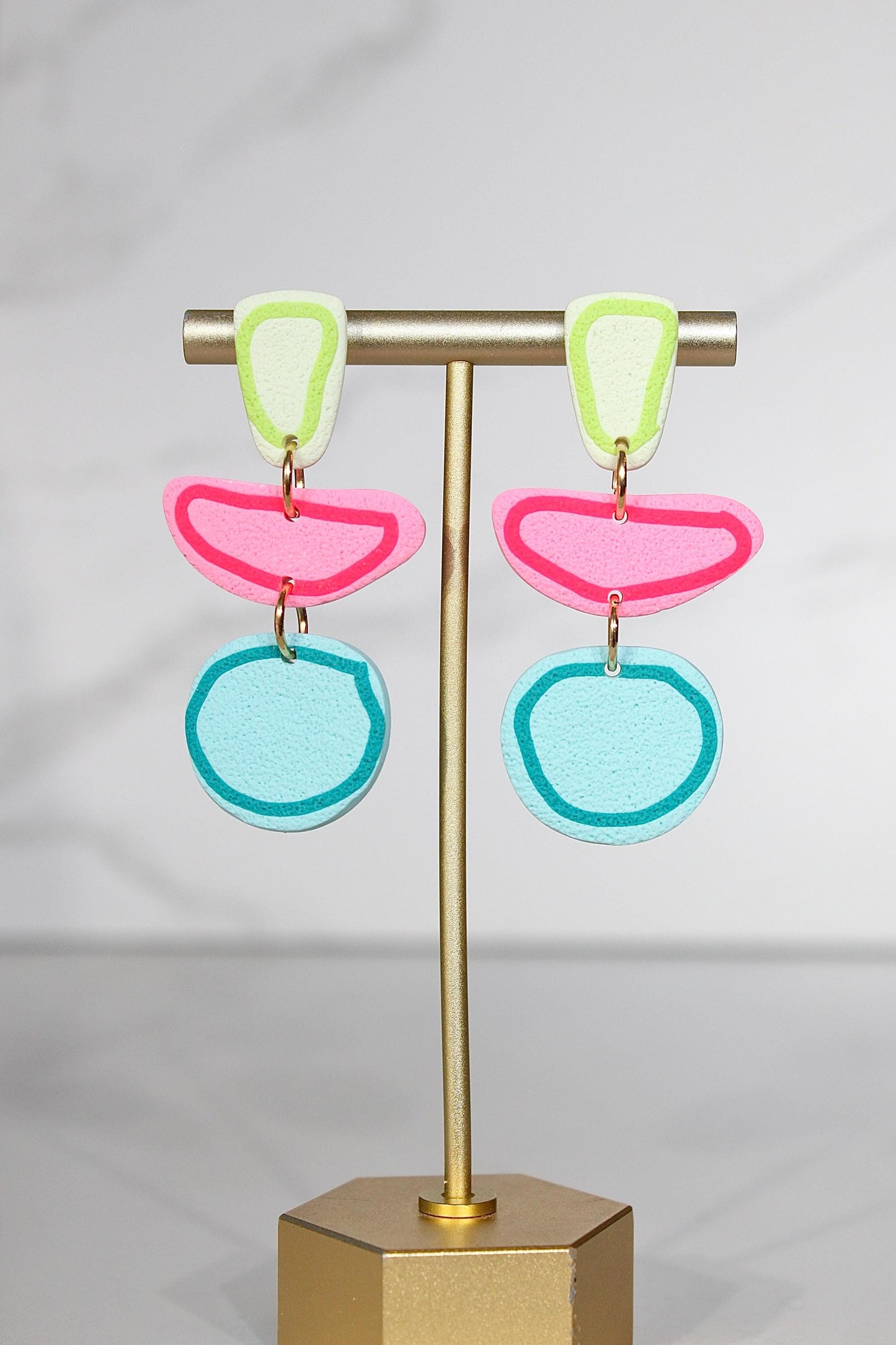 Clay Dangle Earrings - Geometric Modern Design, Handmade Lightweight Hypoallergenic Polymer Jewelry, Statement Accessory Multiple Colors
