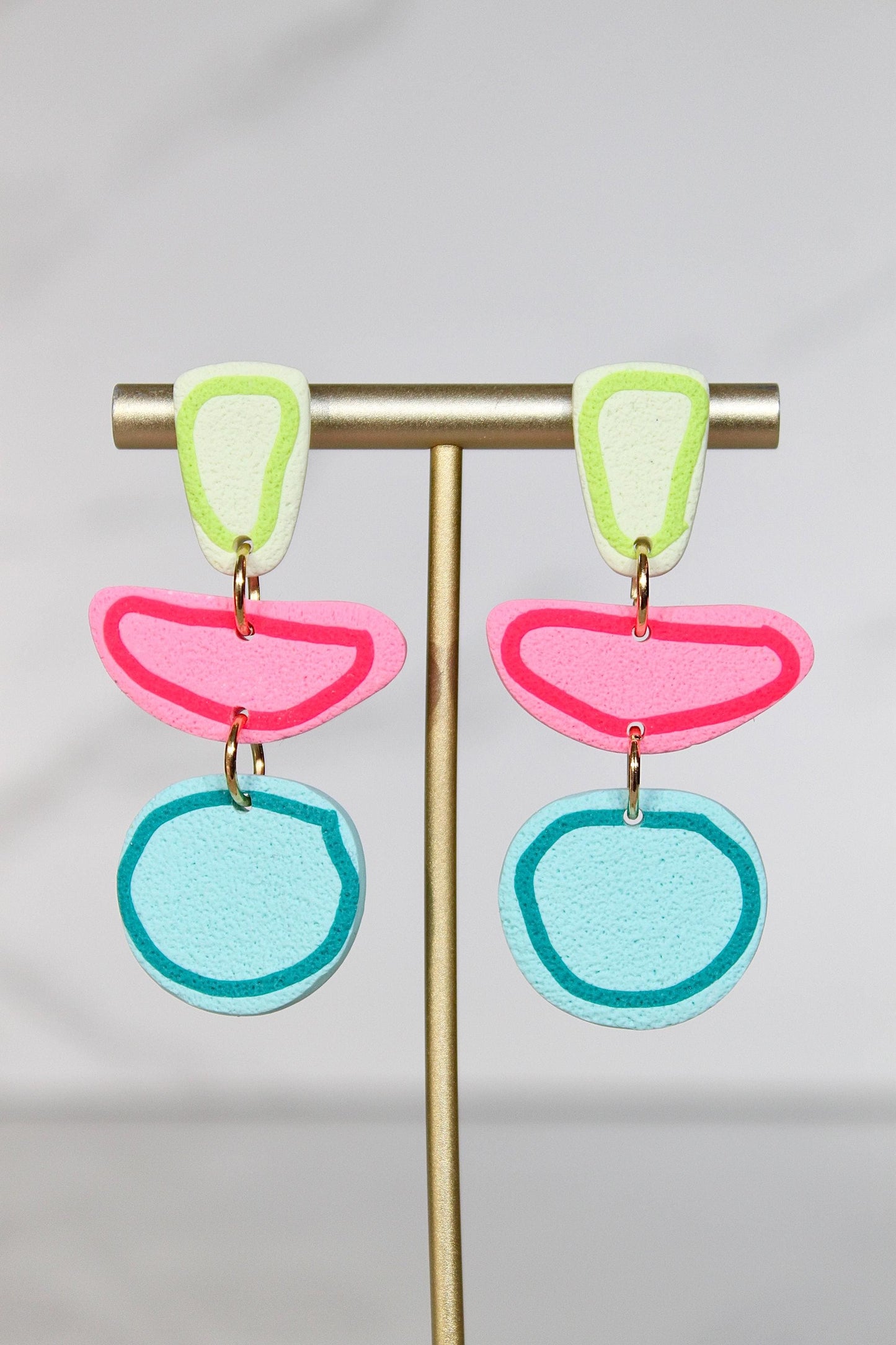 Clay Dangle Earrings - Geometric Modern Design, Handmade Lightweight Hypoallergenic Polymer Jewelry, Statement Accessory Multiple Colors