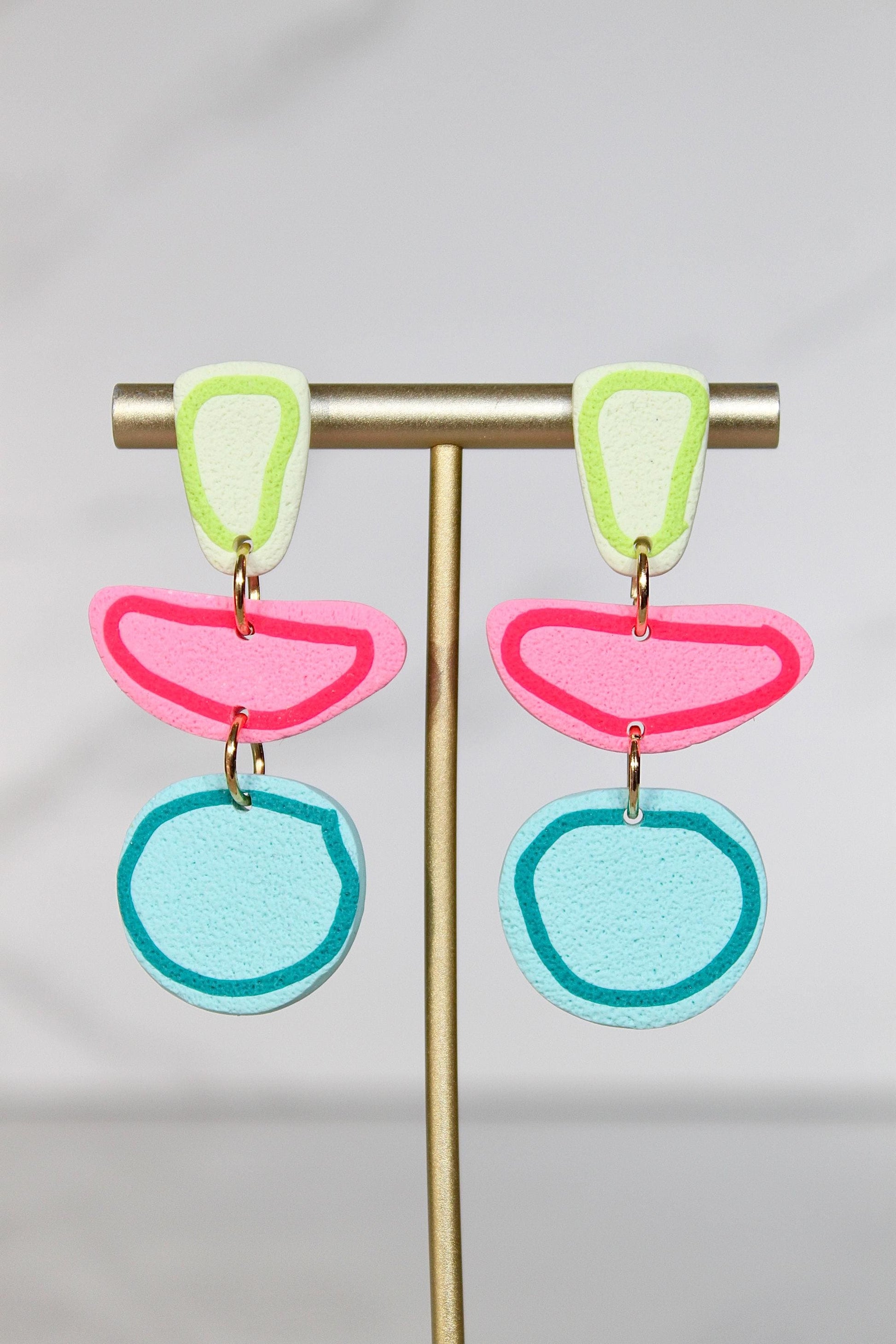Clay Dangle Earrings - Geometric Modern Design, Handmade Lightweight Hypoallergenic Polymer Jewelry, Statement Accessory Multiple Colors