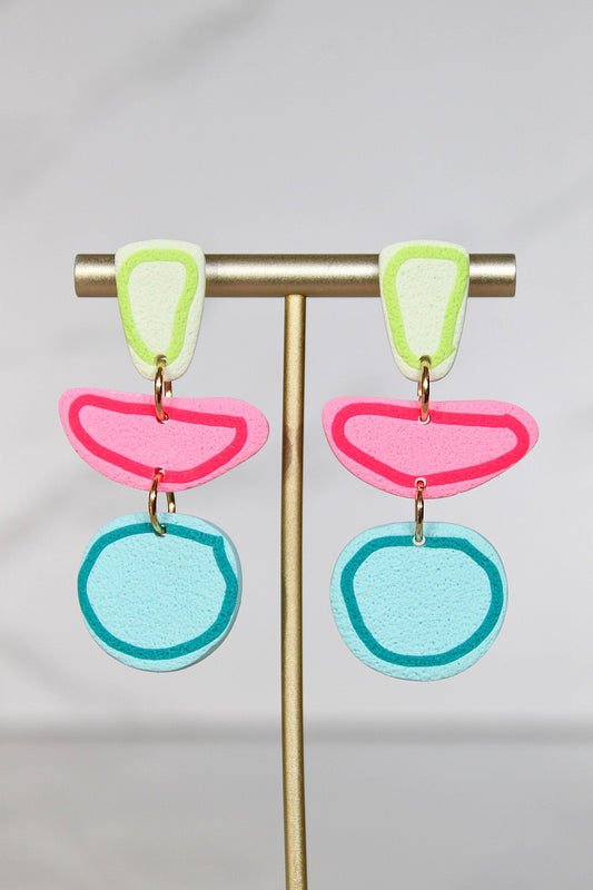 Clay Dangle Earrings - Geometric Modern Design, Handmade Lightweight Hypoallergenic Polymer Jewelry, Statement Accessory Multiple Colors