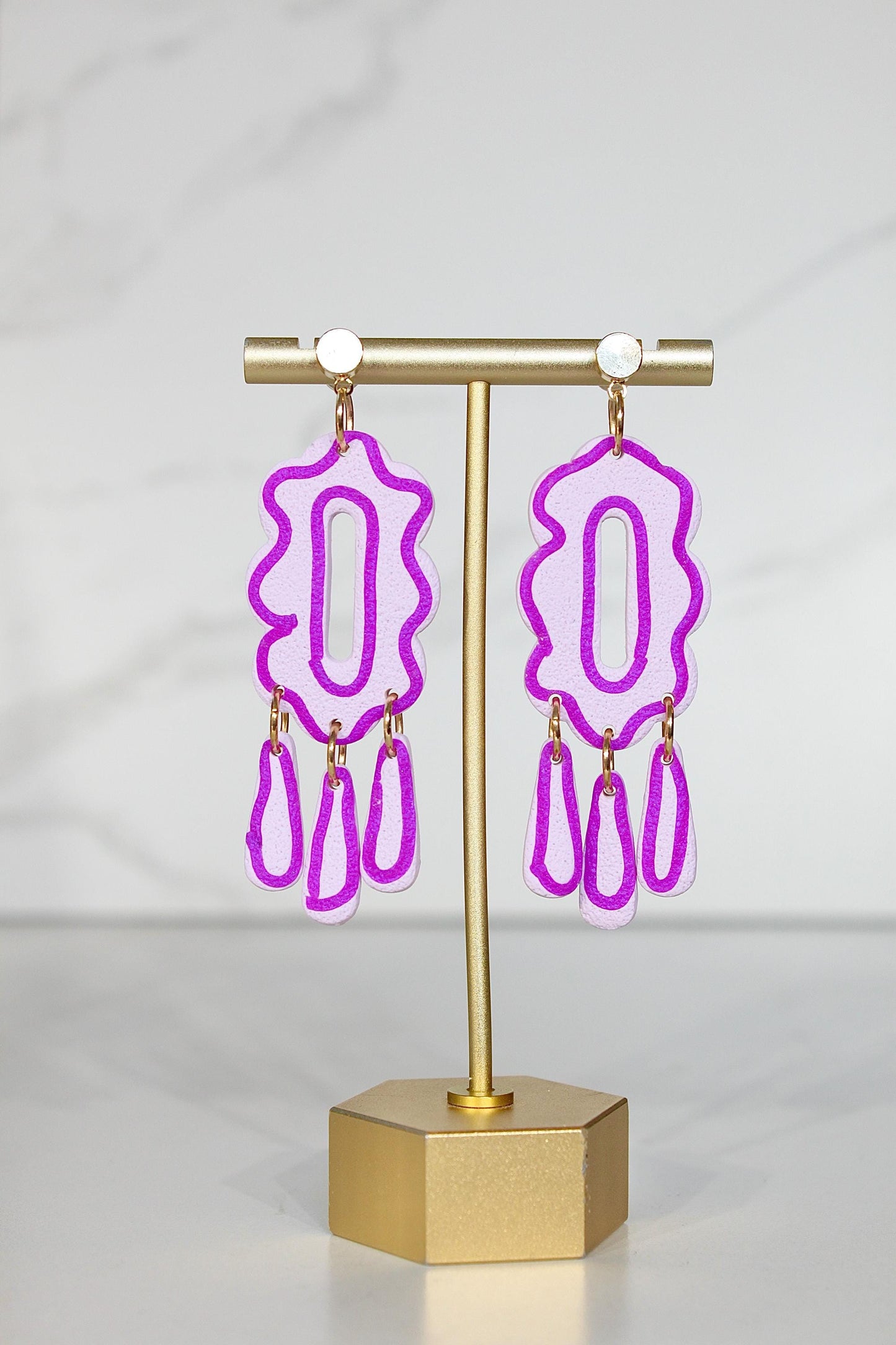 Clay Dangle Earrings - Geometric Modern Design, Handmade Lightweight Hypoallergenic Polymer Jewelry, Statement Accessory Multiple Colors
