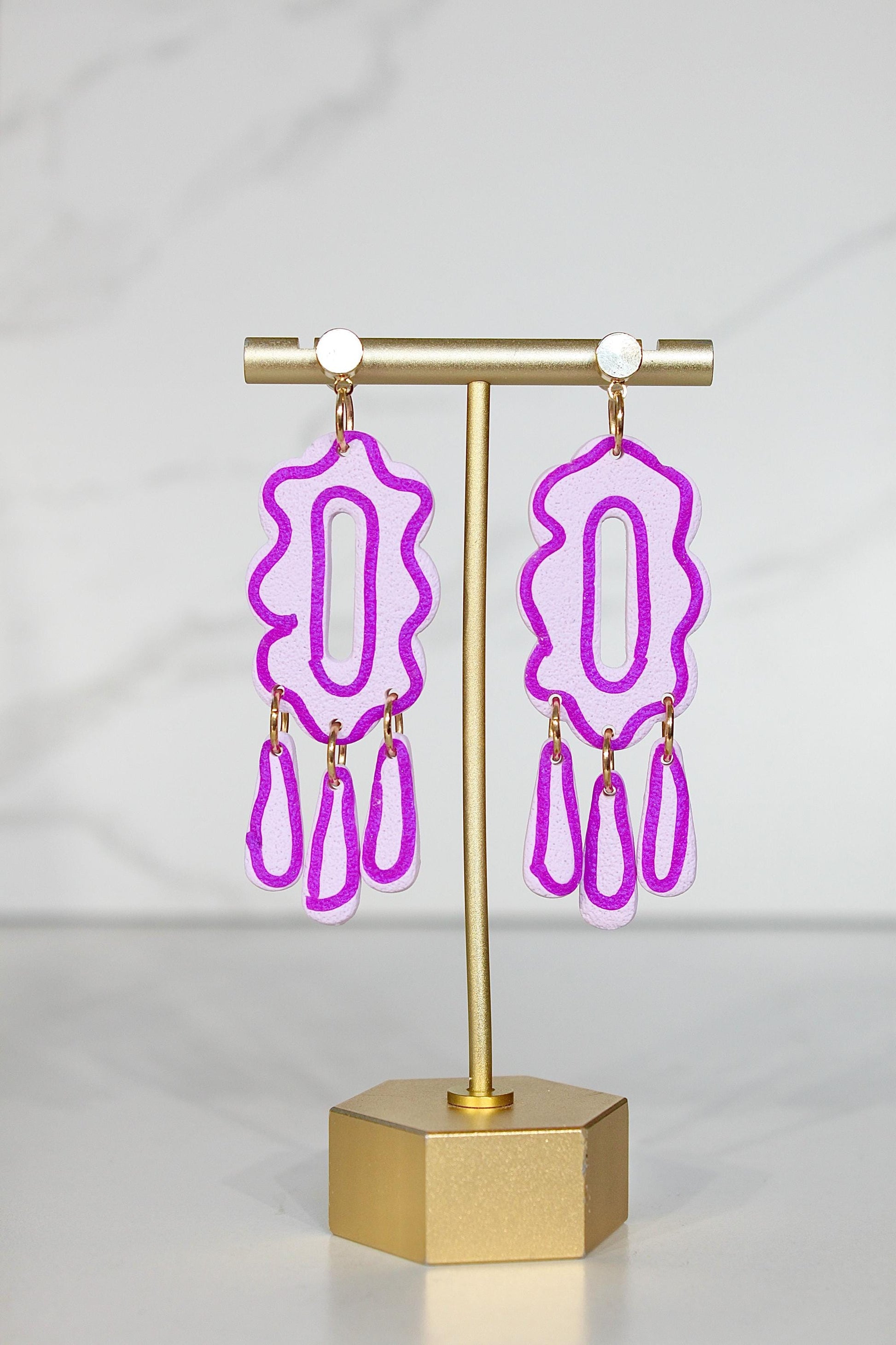 Clay Dangle Earrings - Geometric Modern Design, Handmade Lightweight Hypoallergenic Polymer Jewelry, Statement Accessory Multiple Colors