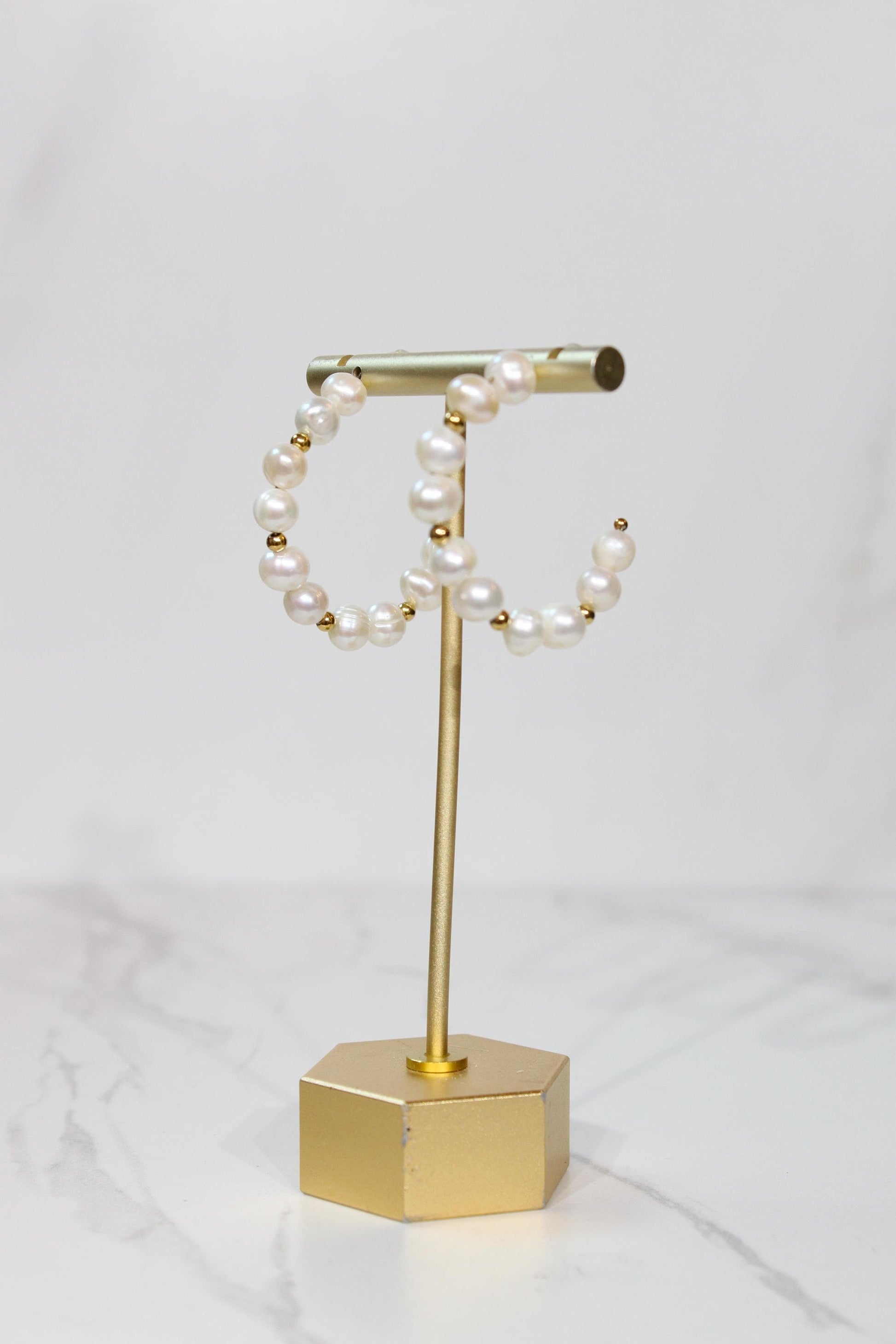 Irregular Natural Pearls Beads Hoop Earrings | Gold Accent Statement Hoops | Romantic Bridal & Everyday Coastal Luxury Jewelry