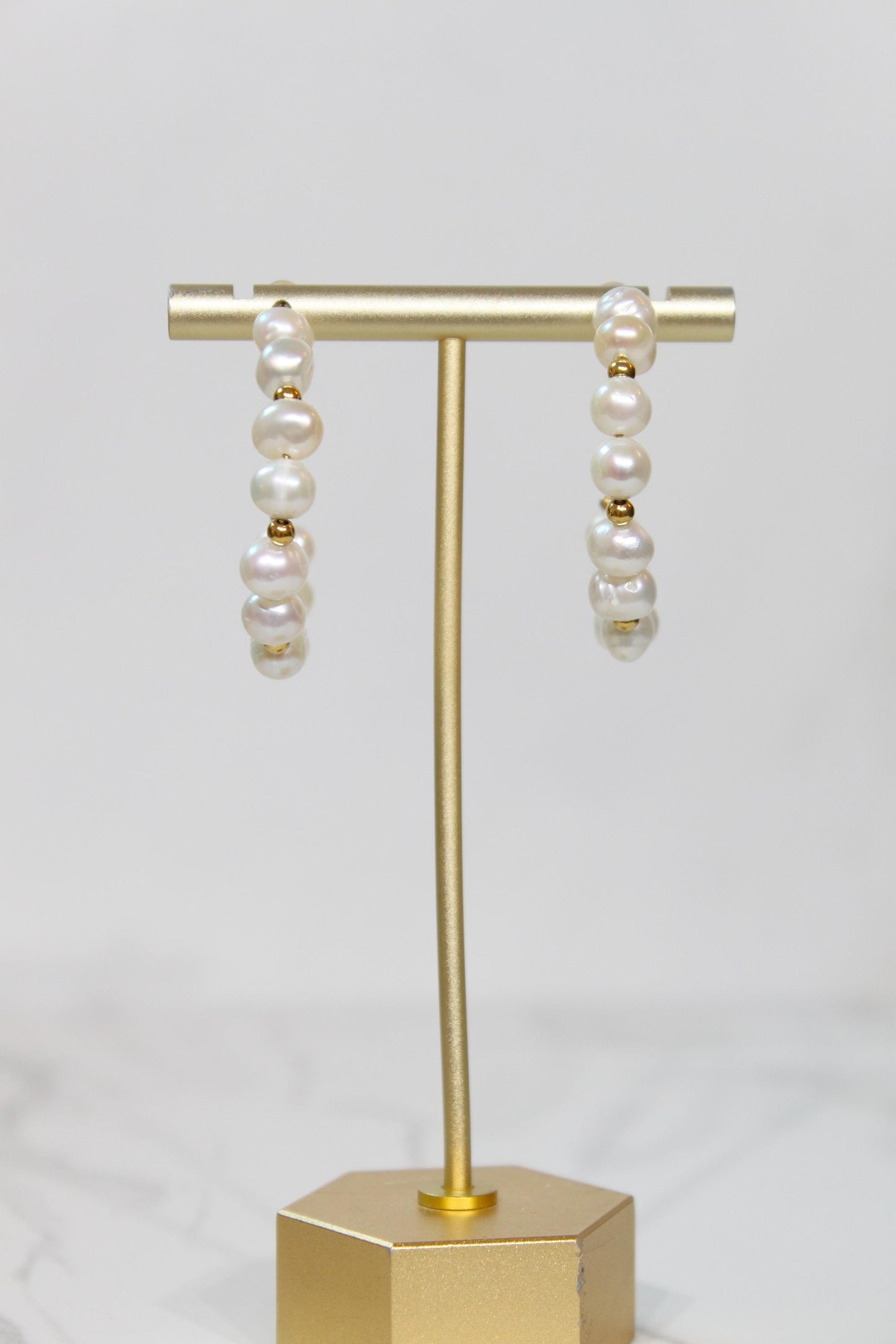 Irregular Natural Pearls Beads Hoop Earrings | Gold Accent Statement Hoops | Romantic Bridal & Everyday Coastal Luxury Jewelry
