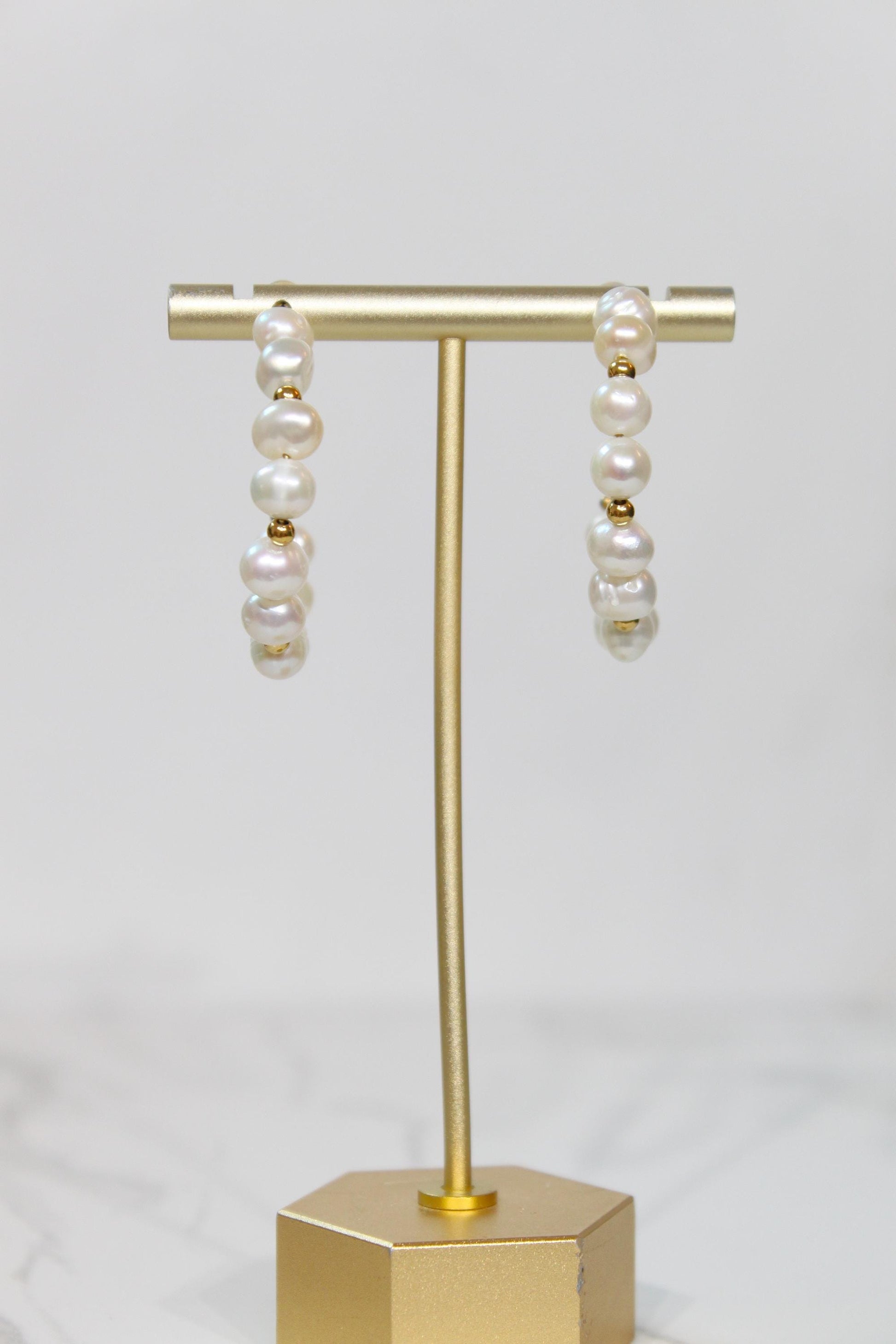 Irregular Natural Pearls Beads Hoop Earrings | Gold Accent Statement Hoops | Romantic Bridal & Everyday Coastal Luxury Jewelry