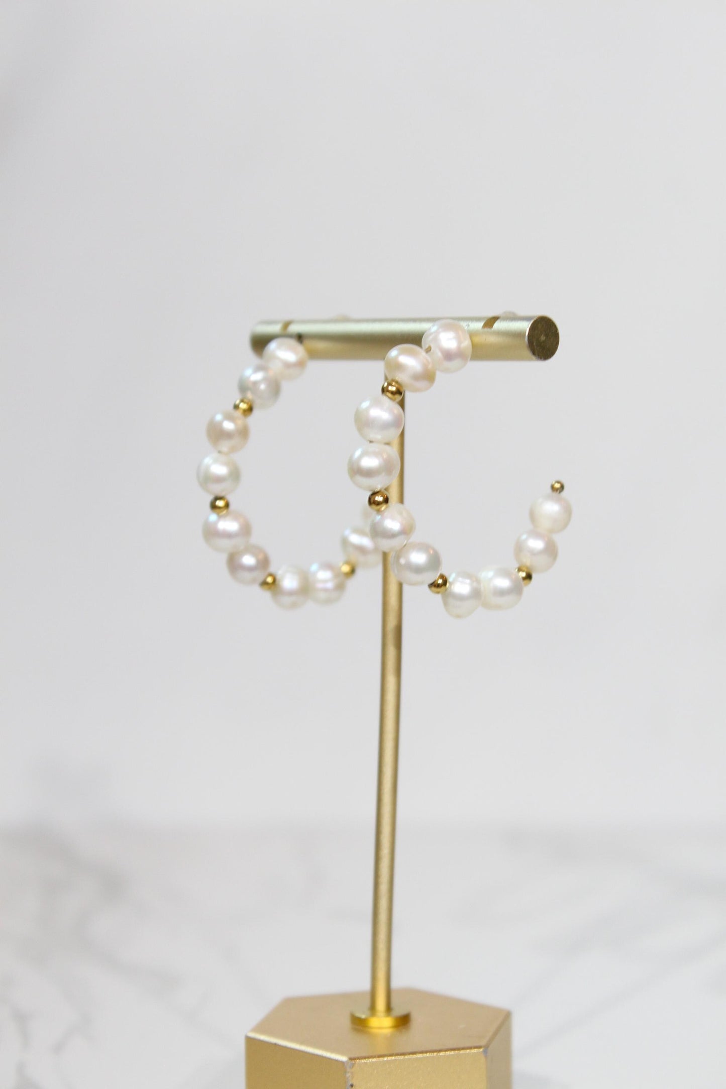 Irregular Natural Pearls Beads Hoop Earrings | Gold Accent Statement Hoops | Romantic Bridal & Everyday Coastal Luxury Jewelry