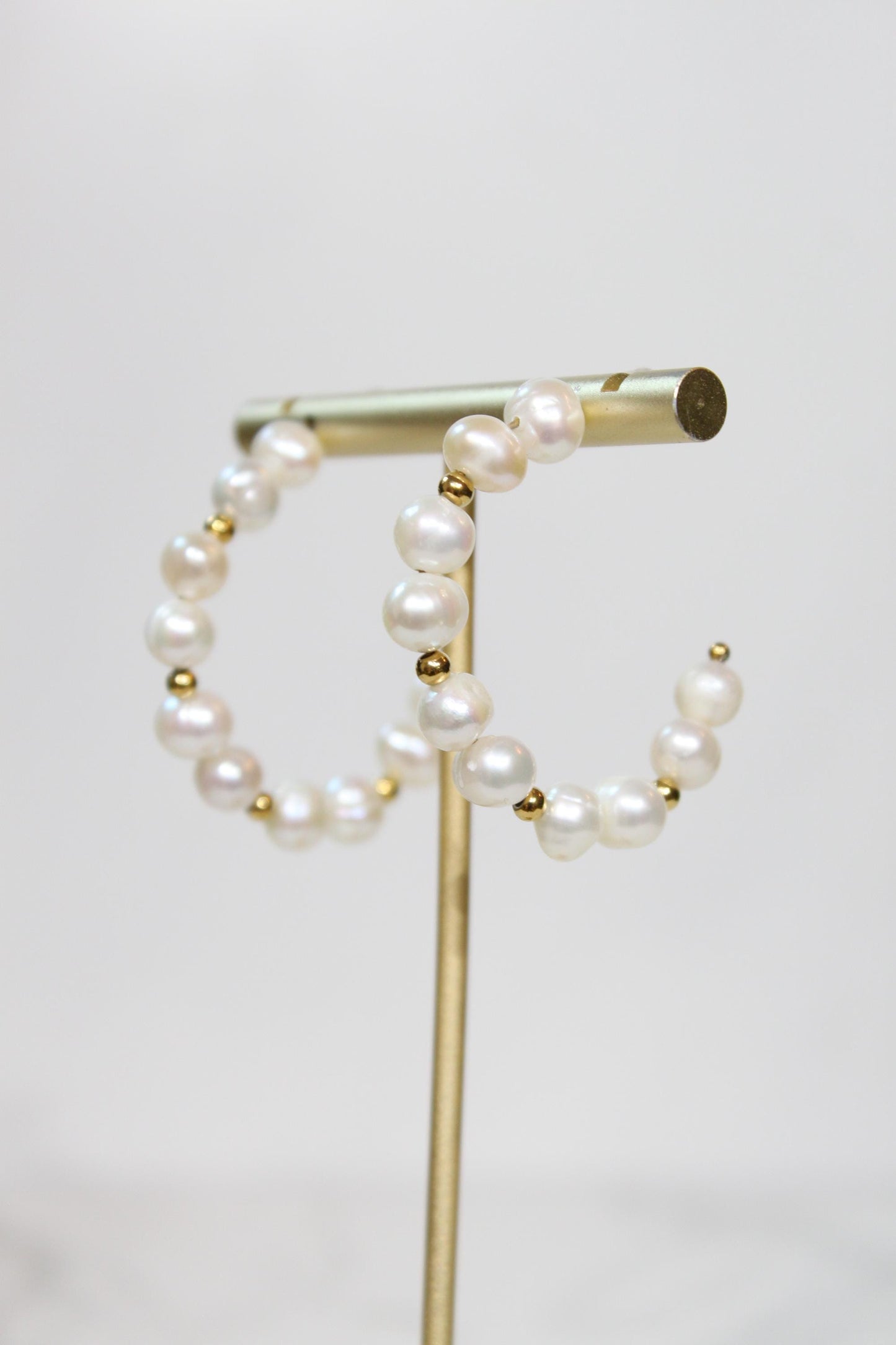 Irregular Natural Pearls Beads Hoop Earrings | Gold Accent Statement Hoops | Romantic Bridal & Everyday Coastal Luxury Jewelry