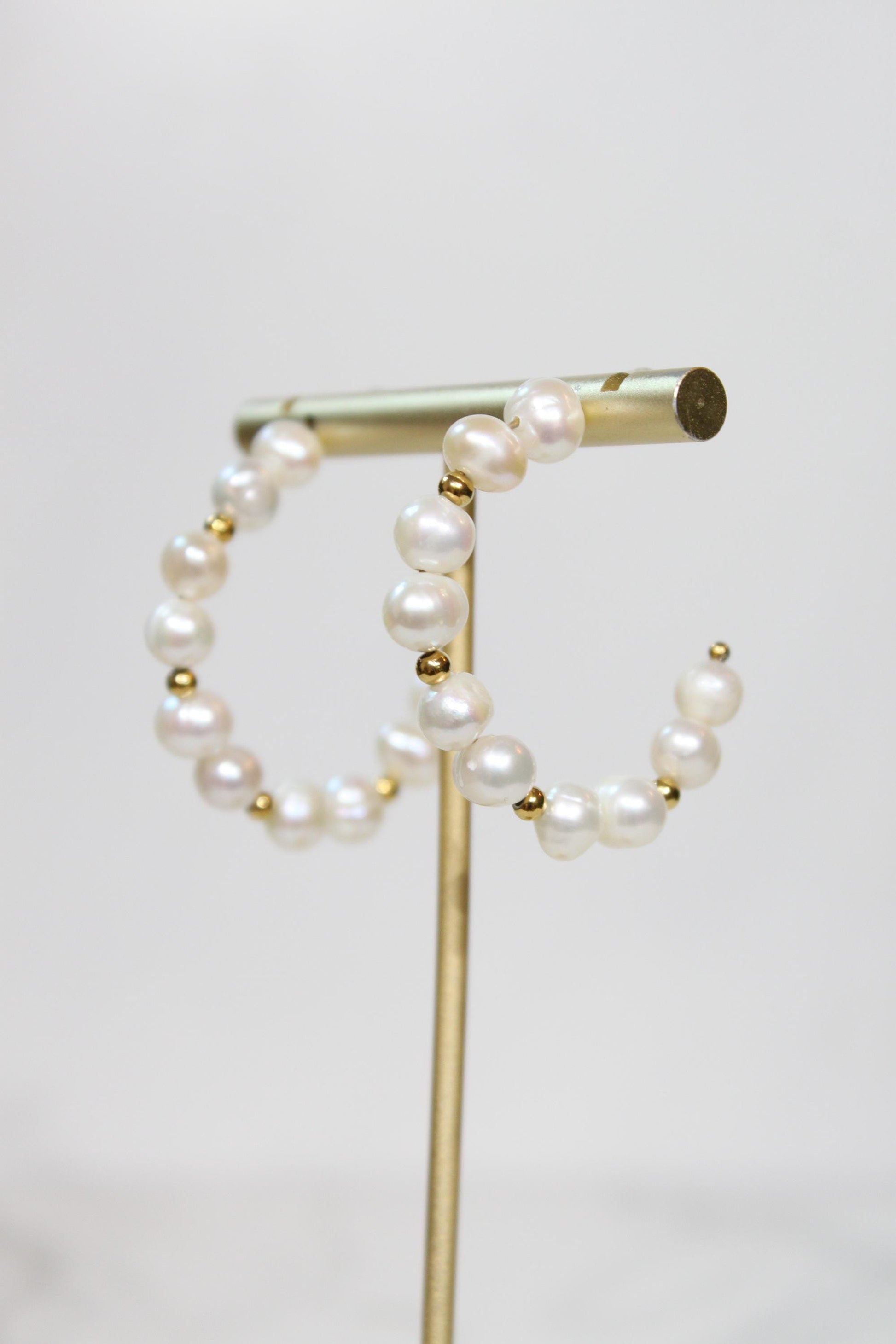 Irregular Natural Pearls Beads Hoop Earrings | Gold Accent Statement Hoops | Romantic Bridal & Everyday Coastal Luxury Jewelry