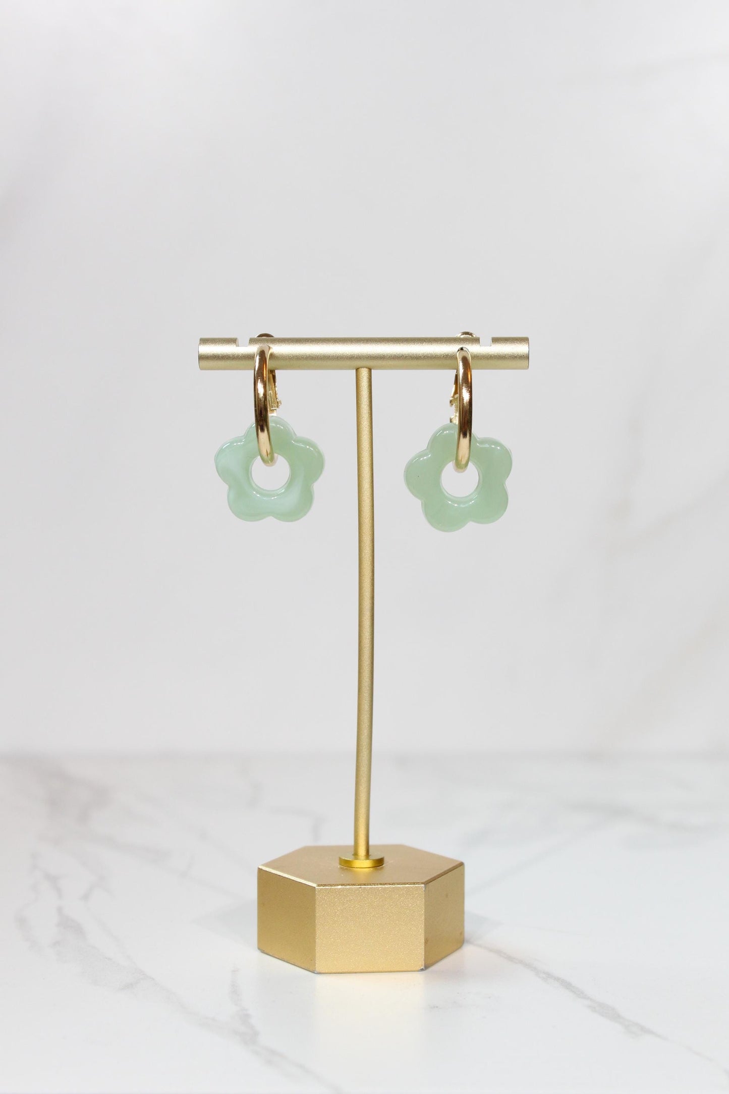 Sage Mint Green Flower Huggie Hoop Earrings