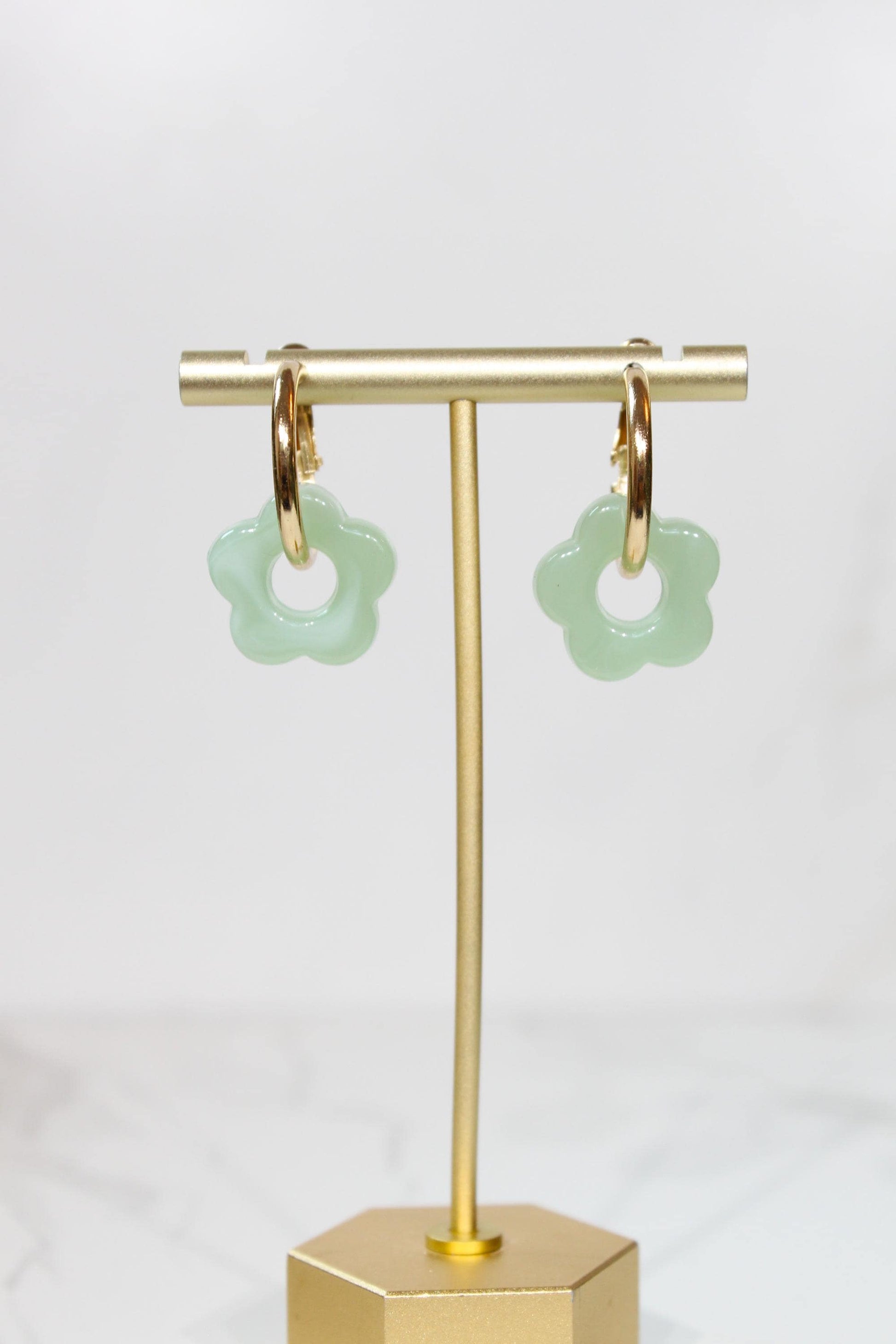 Sage Mint Green Flower Huggie Hoop Earrings