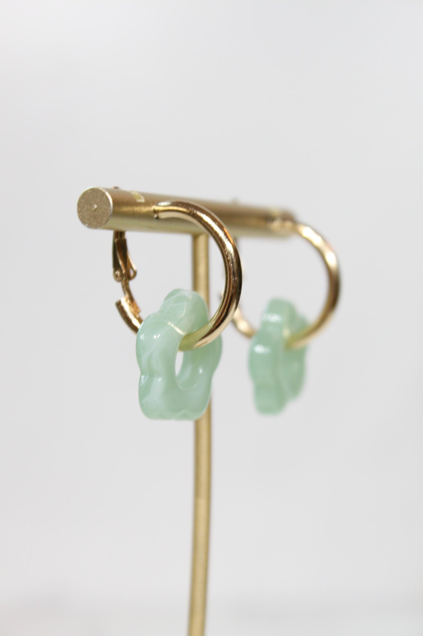 Sage Mint Green Flower Huggie Hoop Earrings
