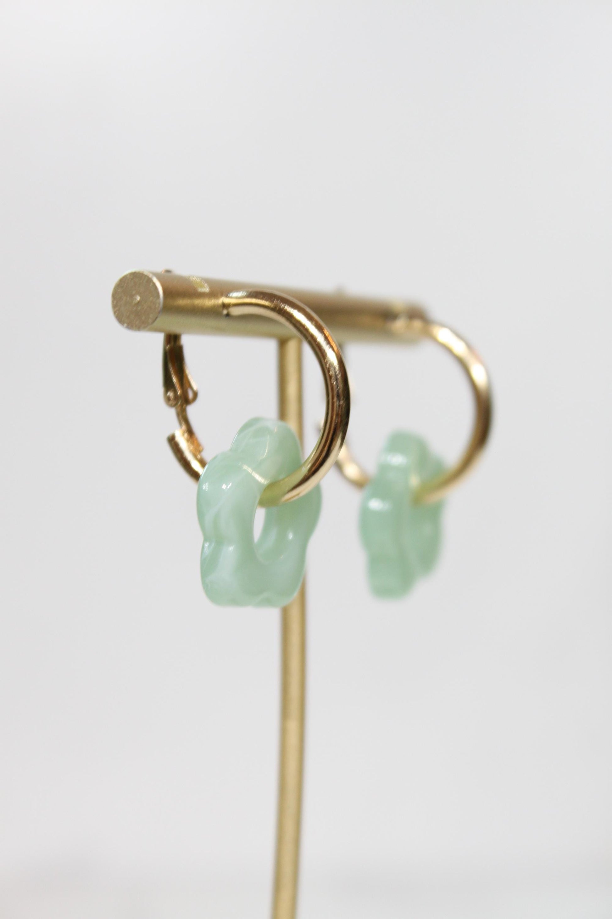 Sage Mint Green Flower Huggie Hoop Earrings