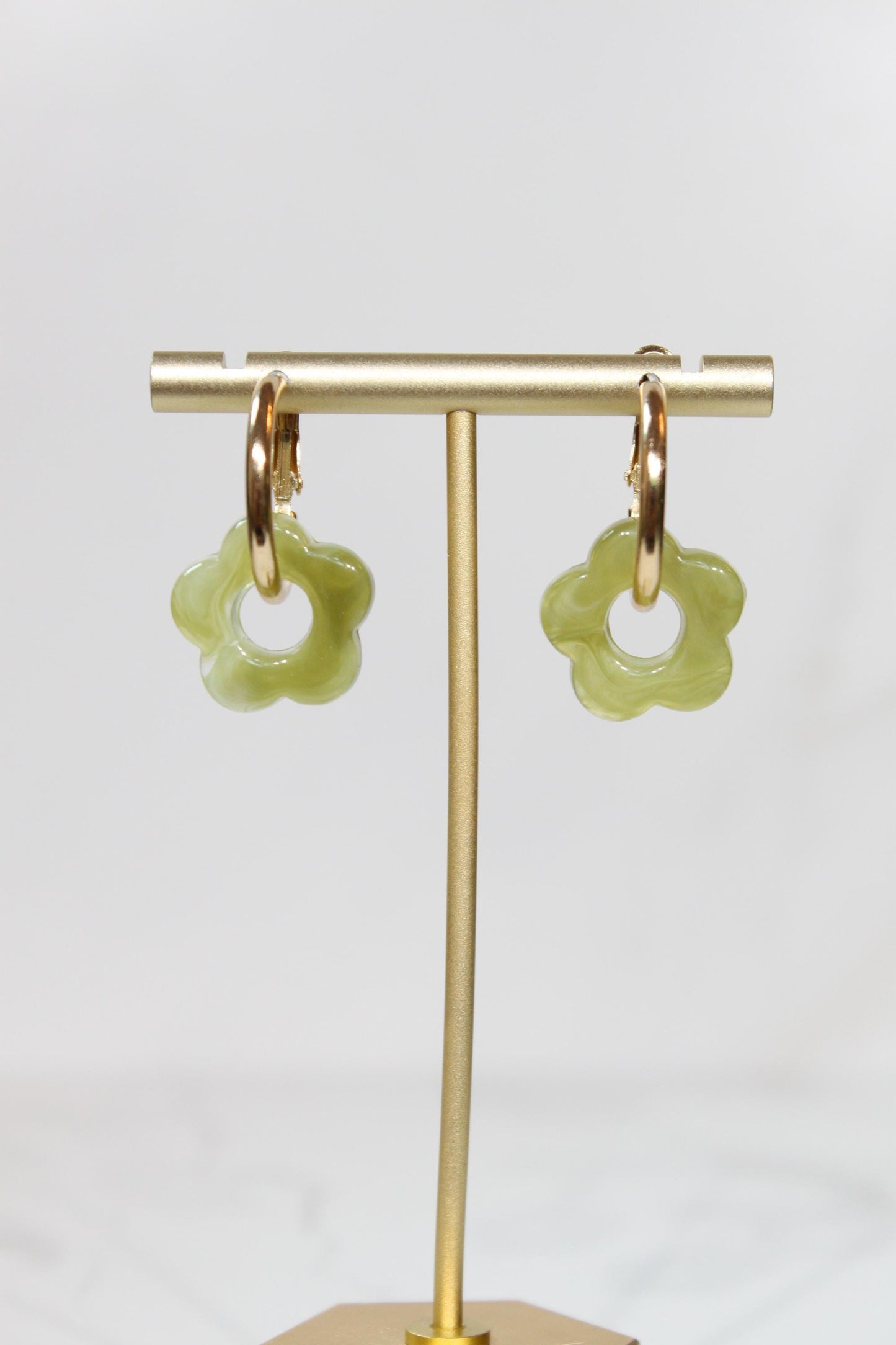 Olive Green Flower Huggie Hoop Earrings