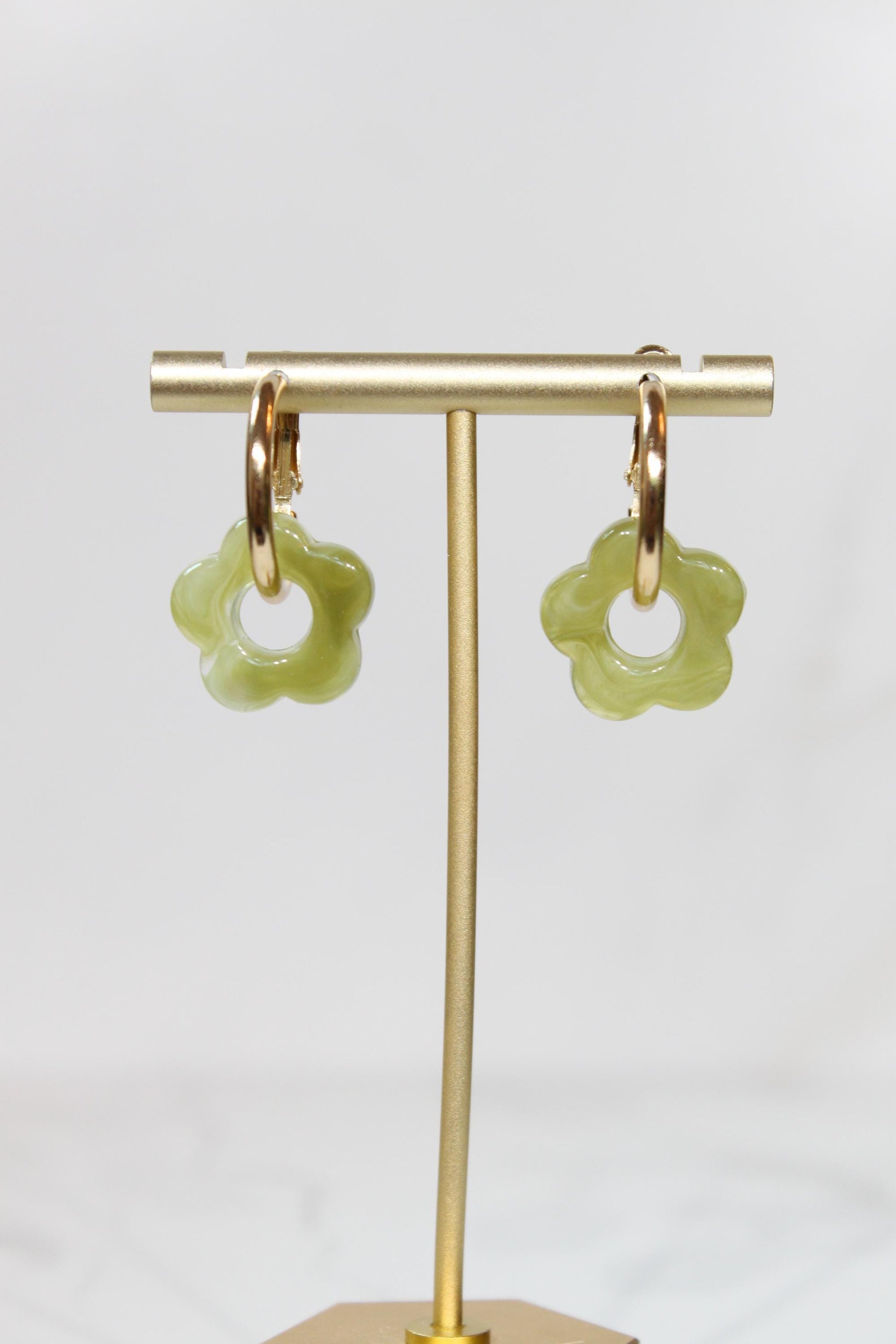 Olive Green Flower Huggie Hoop Earrings