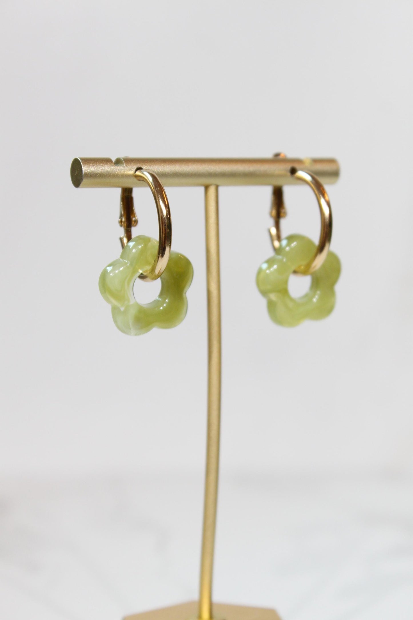 Olive Green Flower Huggie Hoop Earrings