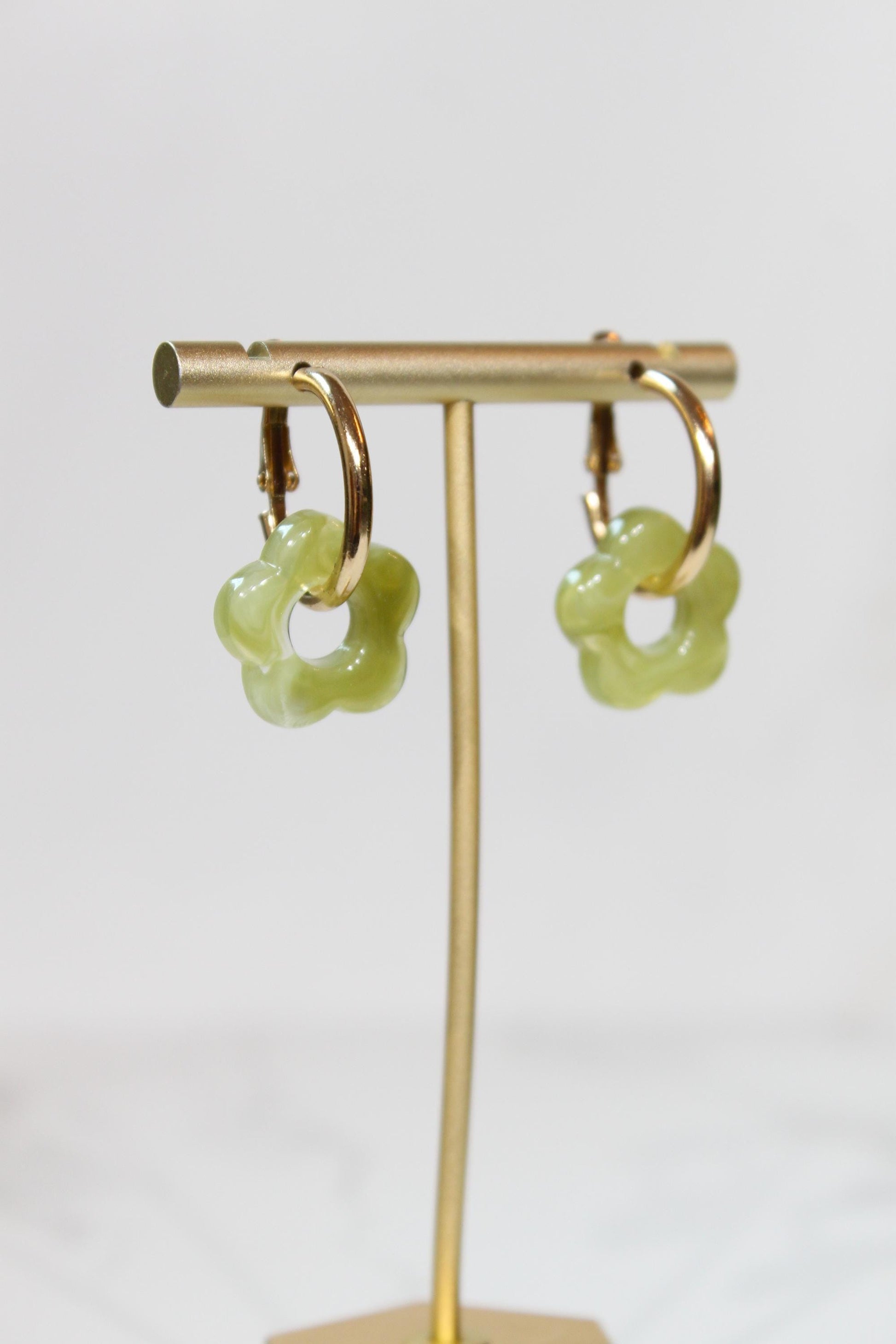 Olive Green Flower Huggie Hoop Earrings