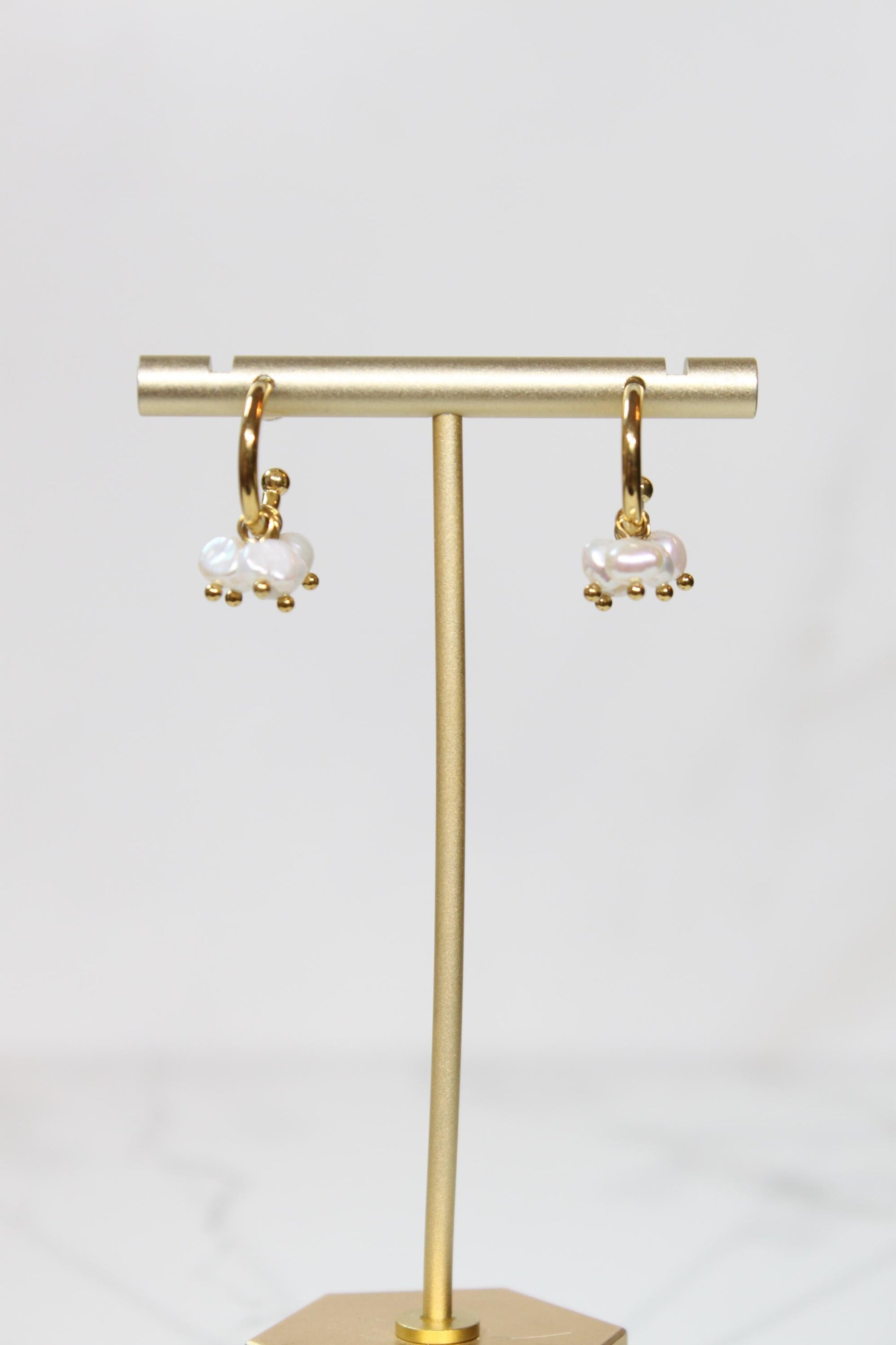 Irregular Natural Pearls Beads Huggie Hoop Earrings | Gold Cluster Pearl Charm Hoops