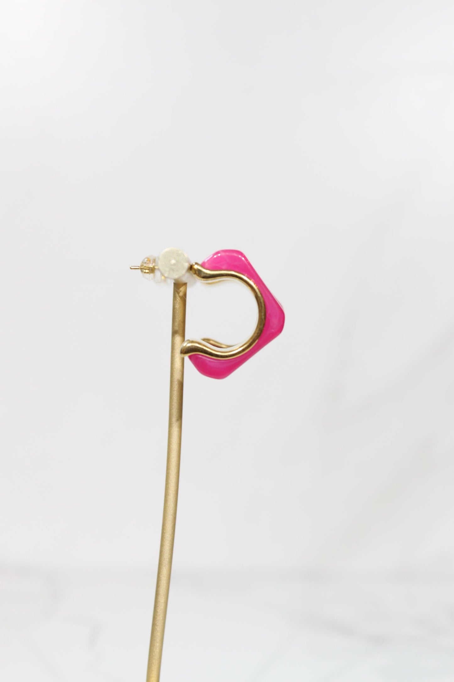 Vibrant Hot Pink Geometric Hoop Earrings | Chunky Magenta Resin Hoops