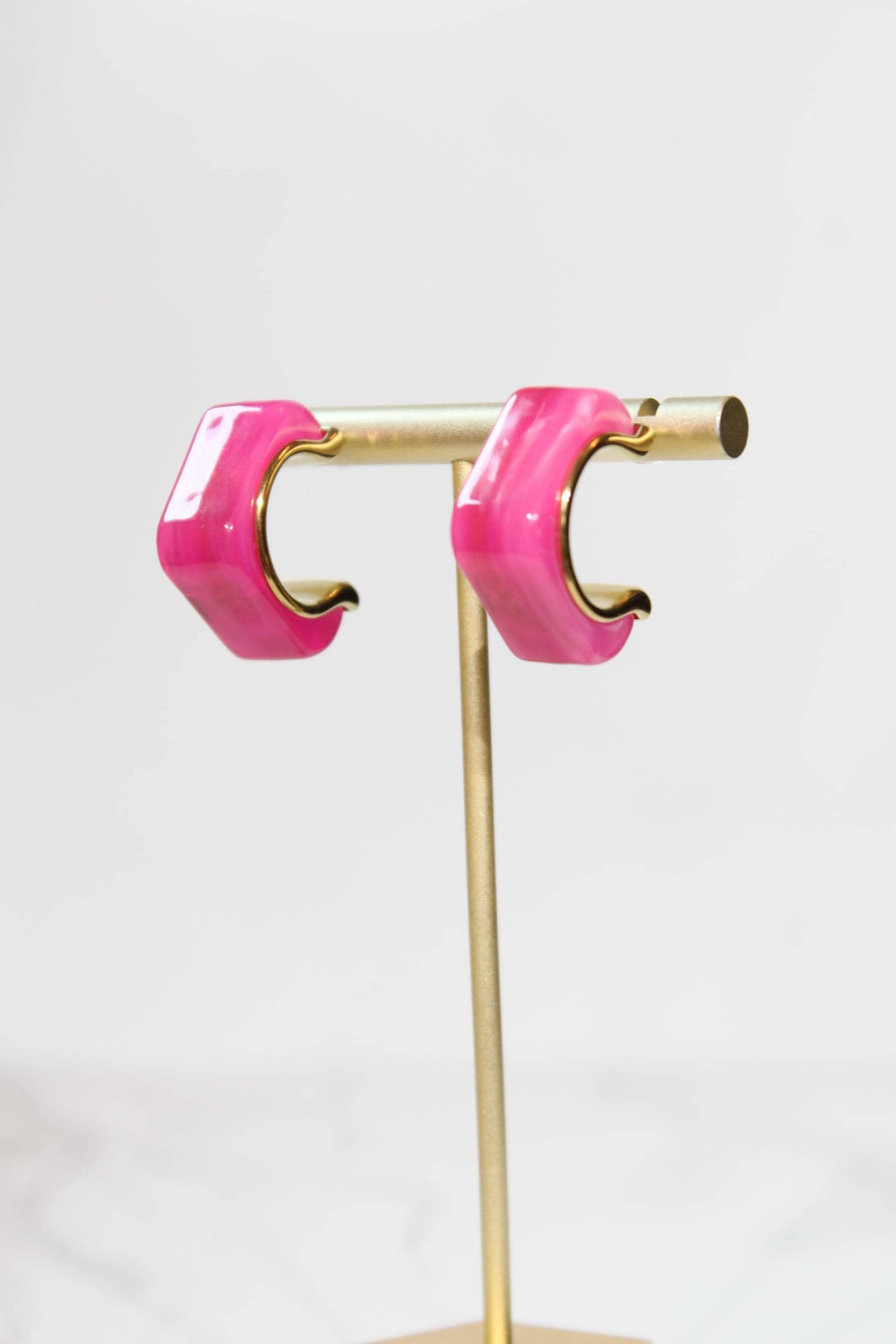 Vibrant Hot Pink Geometric Hoop Earrings | Chunky Magenta Resin Hoops