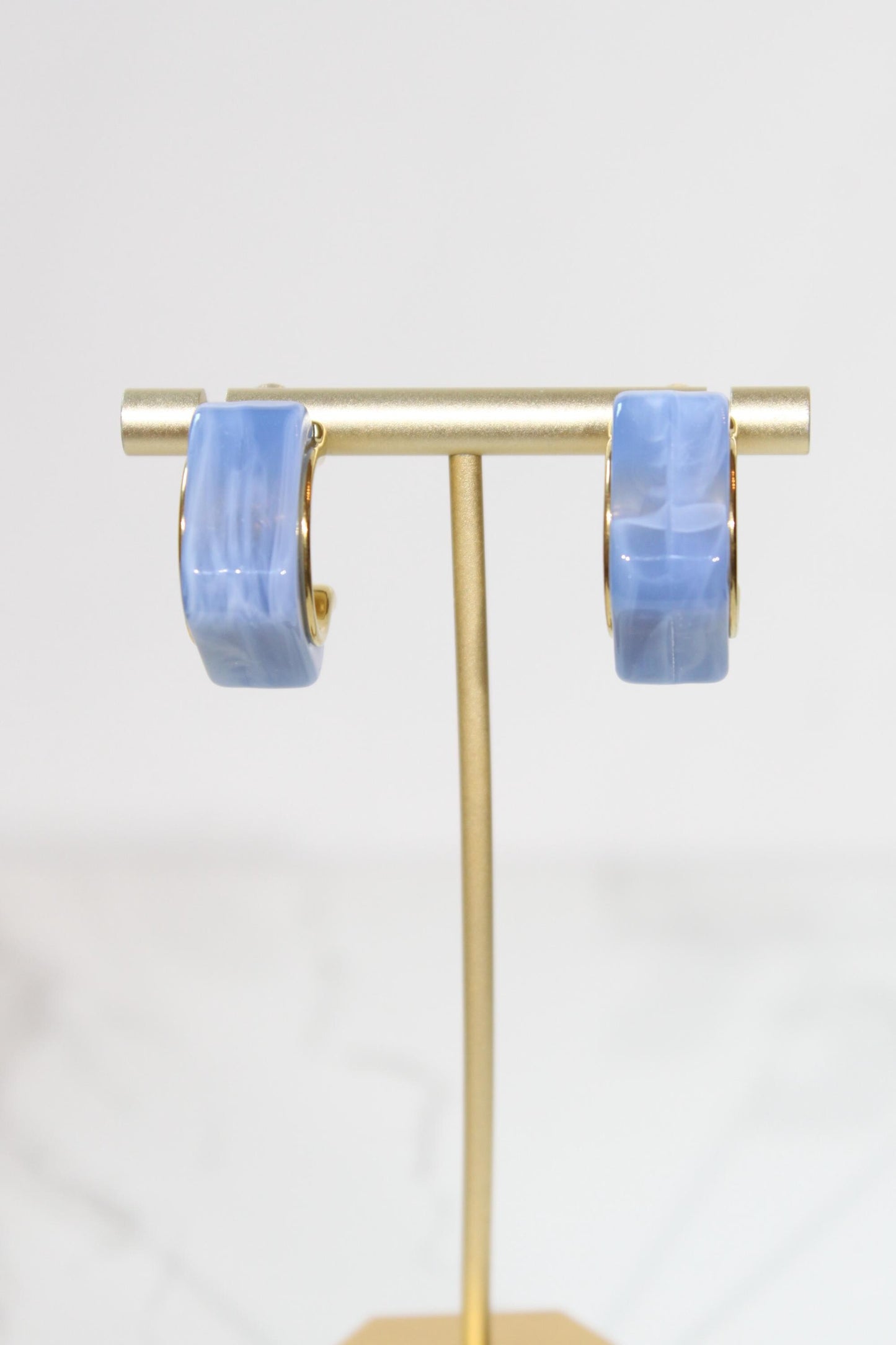 Light Blue Geometric Hoop Earrings | Chunky Magenta Resin Hoops