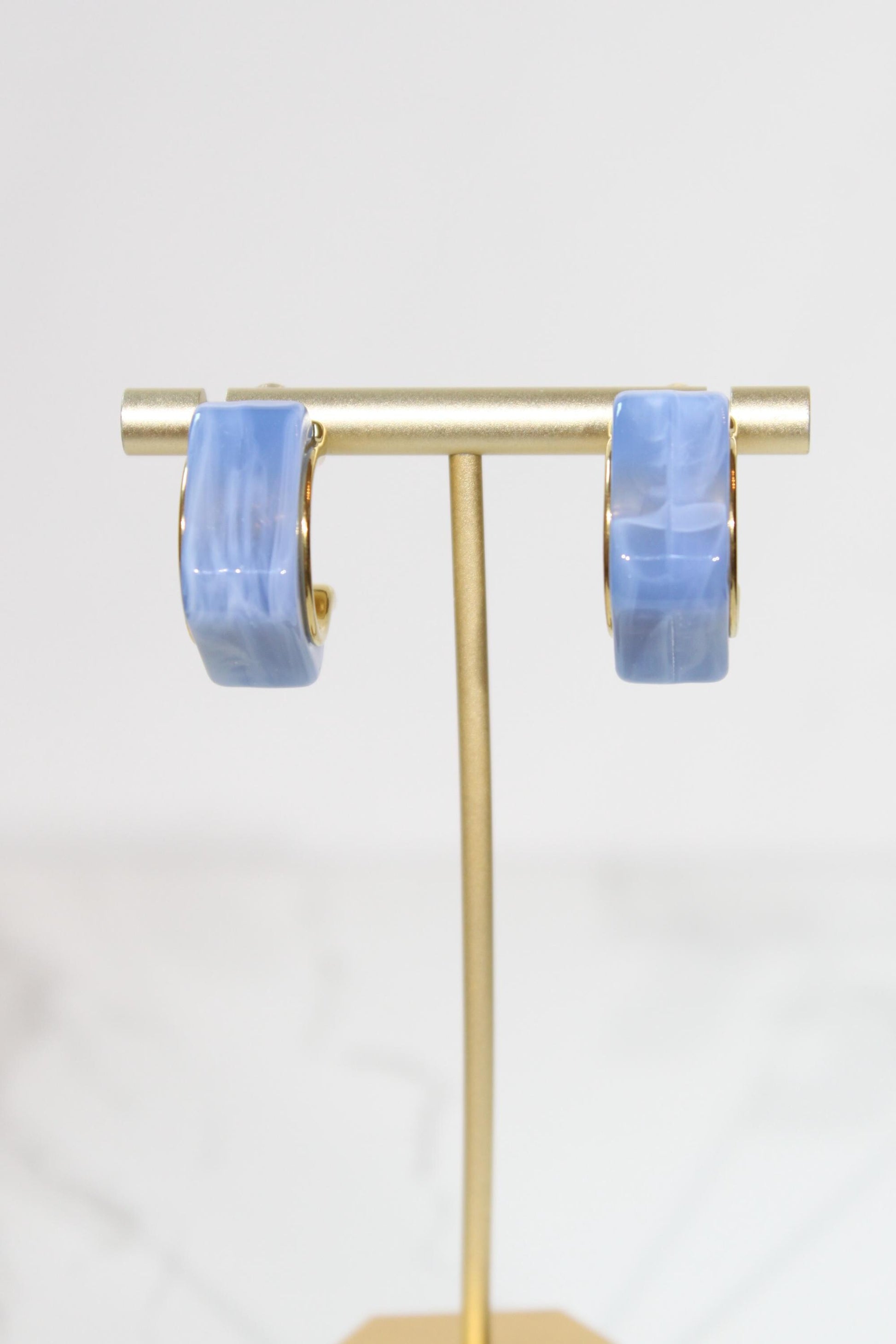 Light Blue Geometric Hoop Earrings | Chunky Magenta Resin Hoops