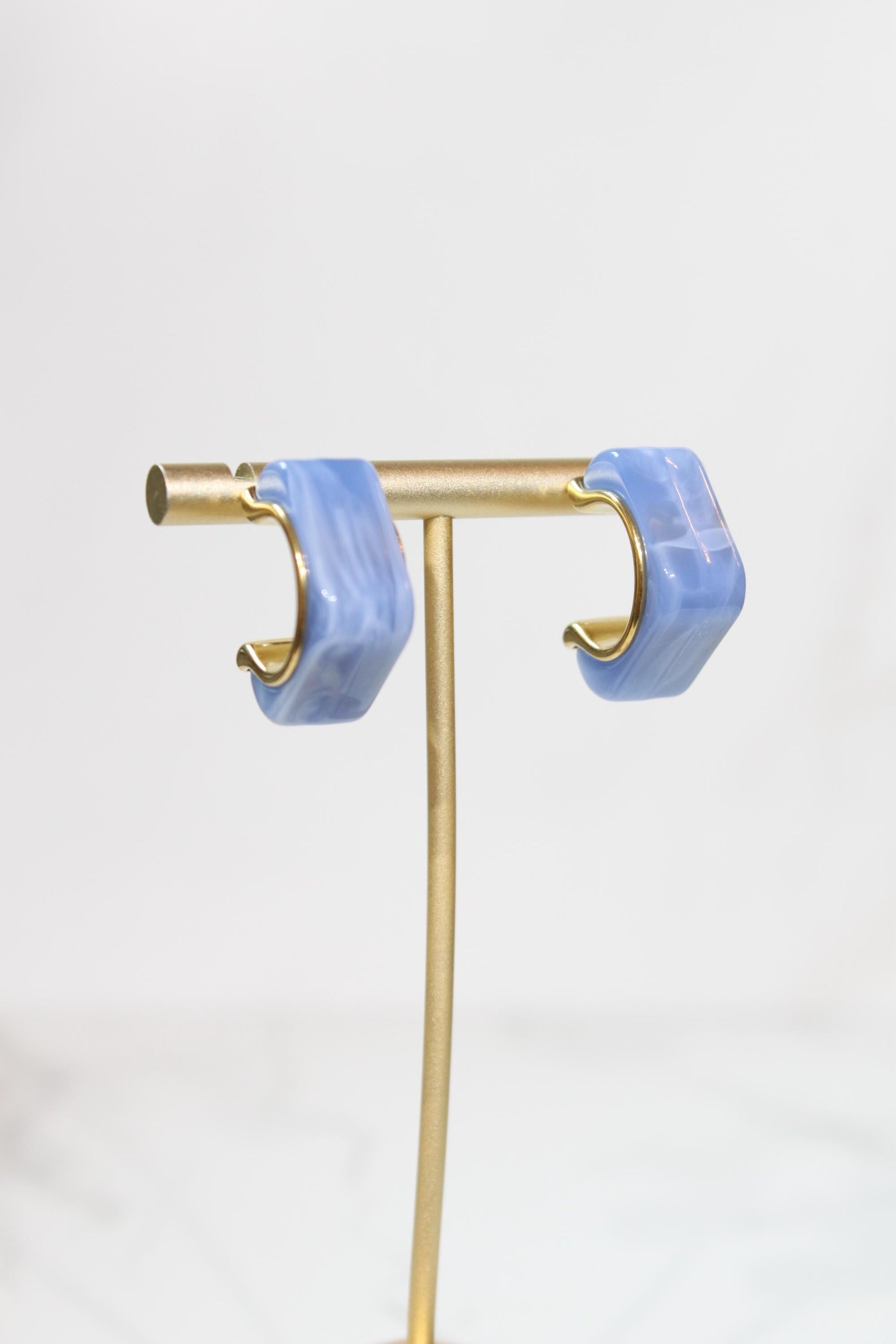 Light Blue Geometric Hoop Earrings | Chunky Magenta Resin Hoops