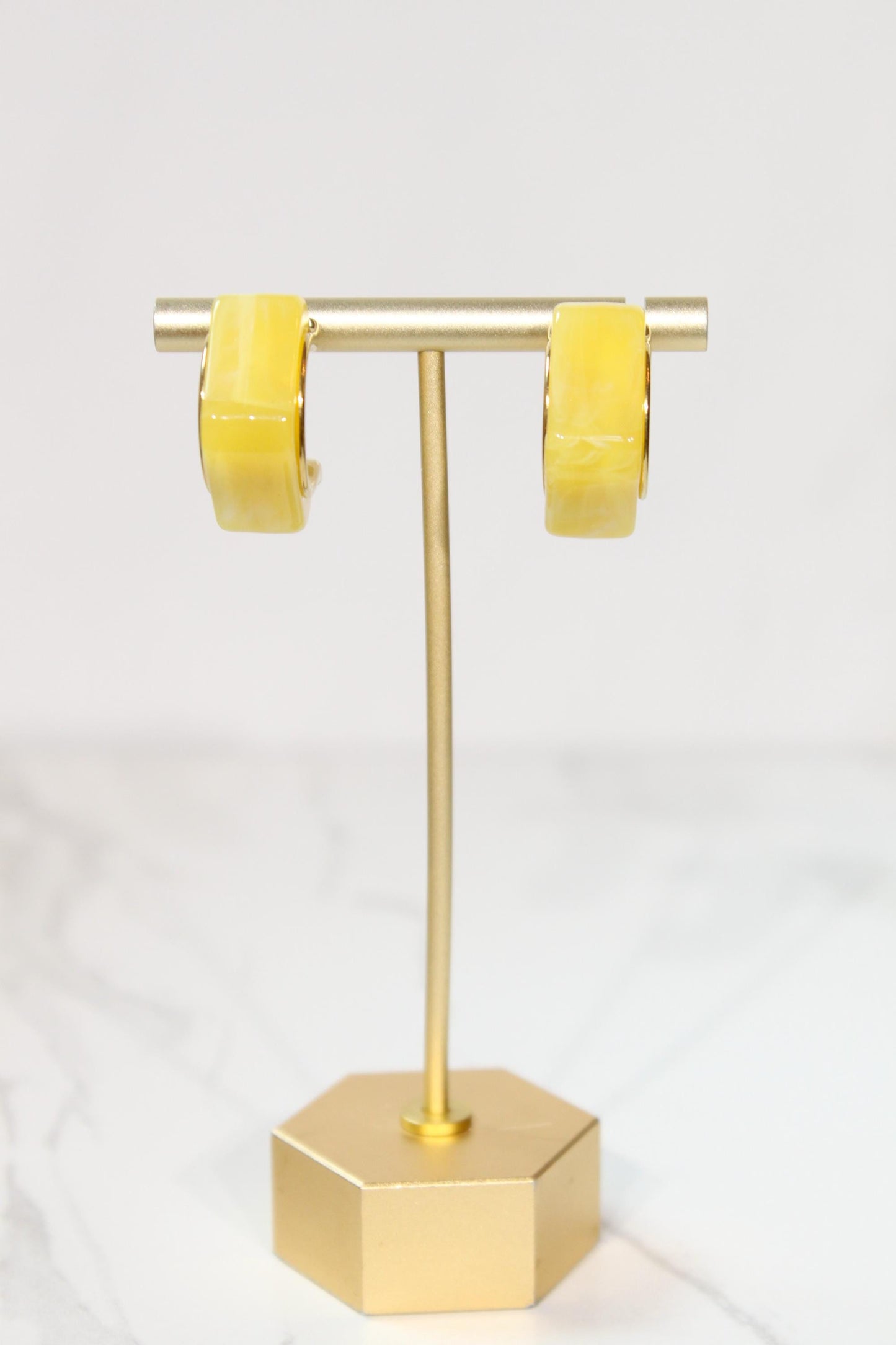 Vibrant Yellow Geometric Hoop Earrings | Chunky Magenta Resin Hoops