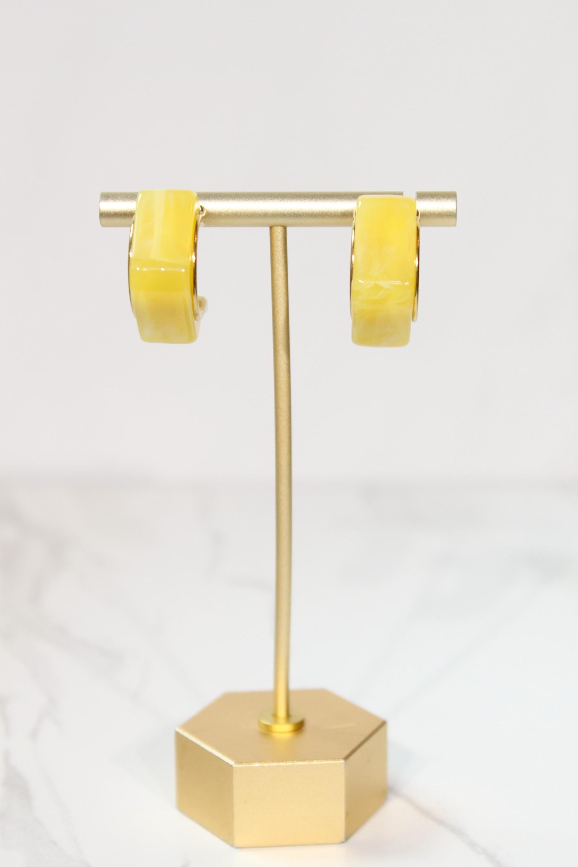 Vibrant Yellow Geometric Hoop Earrings | Chunky Magenta Resin Hoops