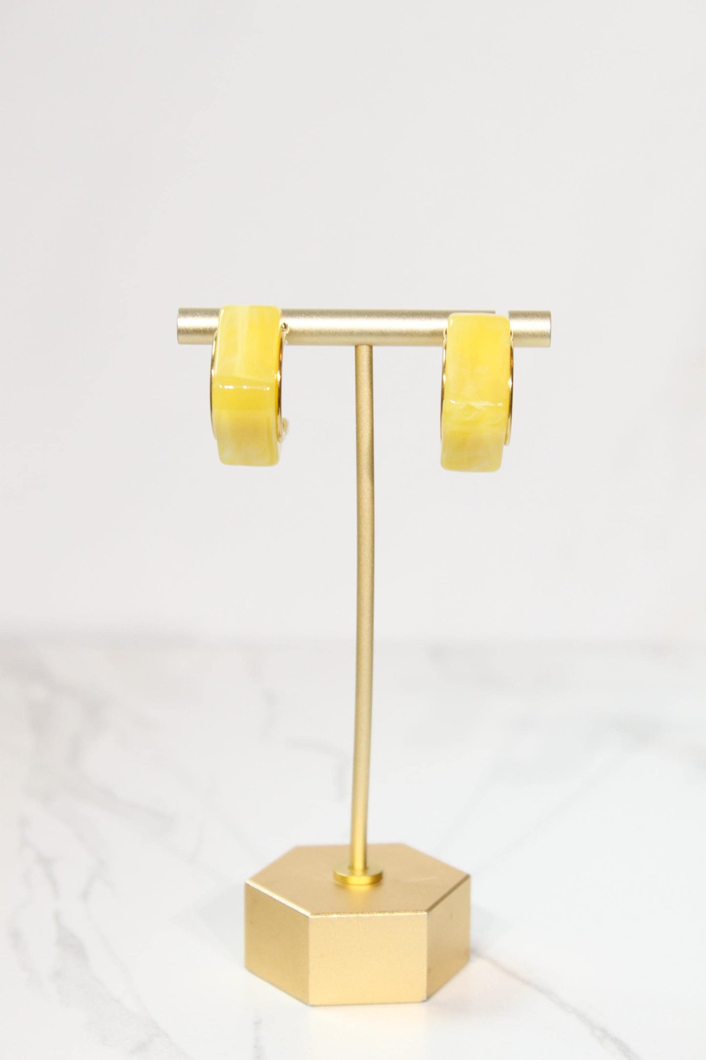 Vibrant Yellow Geometric Hoop Earrings | Chunky Magenta Resin Hoops