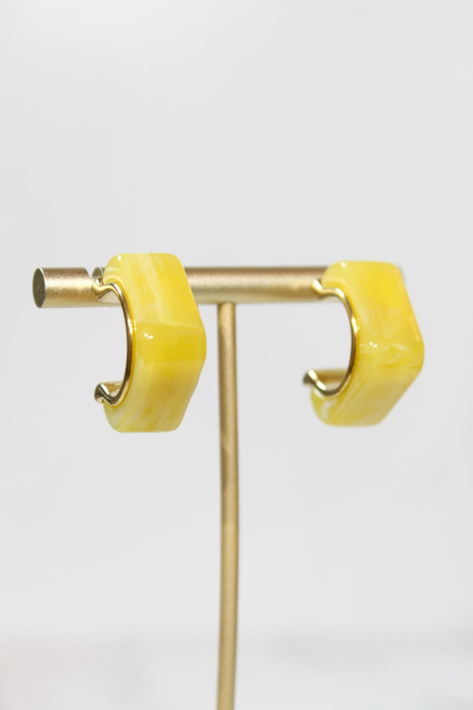 Vibrant Yellow Geometric Hoop Earrings | Chunky Magenta Resin Hoops